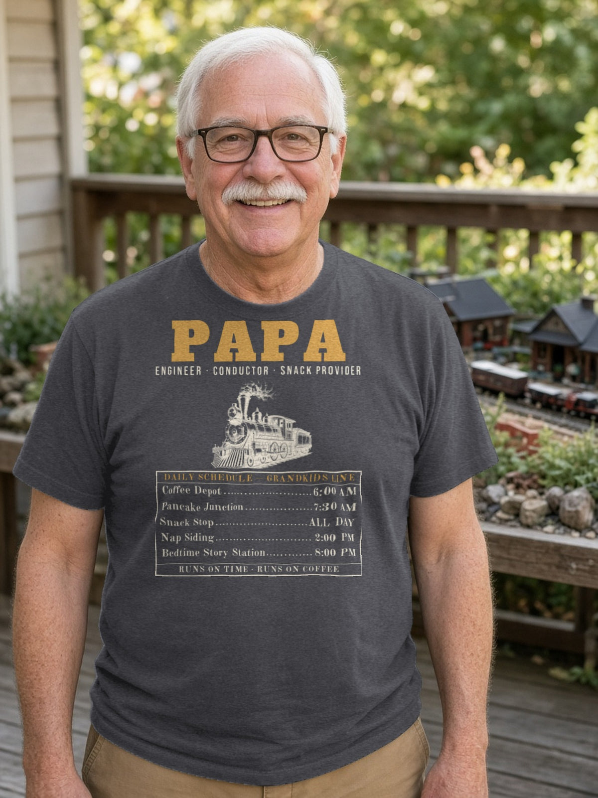 Papa: Engineer, Conductor, Snack Provider Tee - Dark Grey Heather