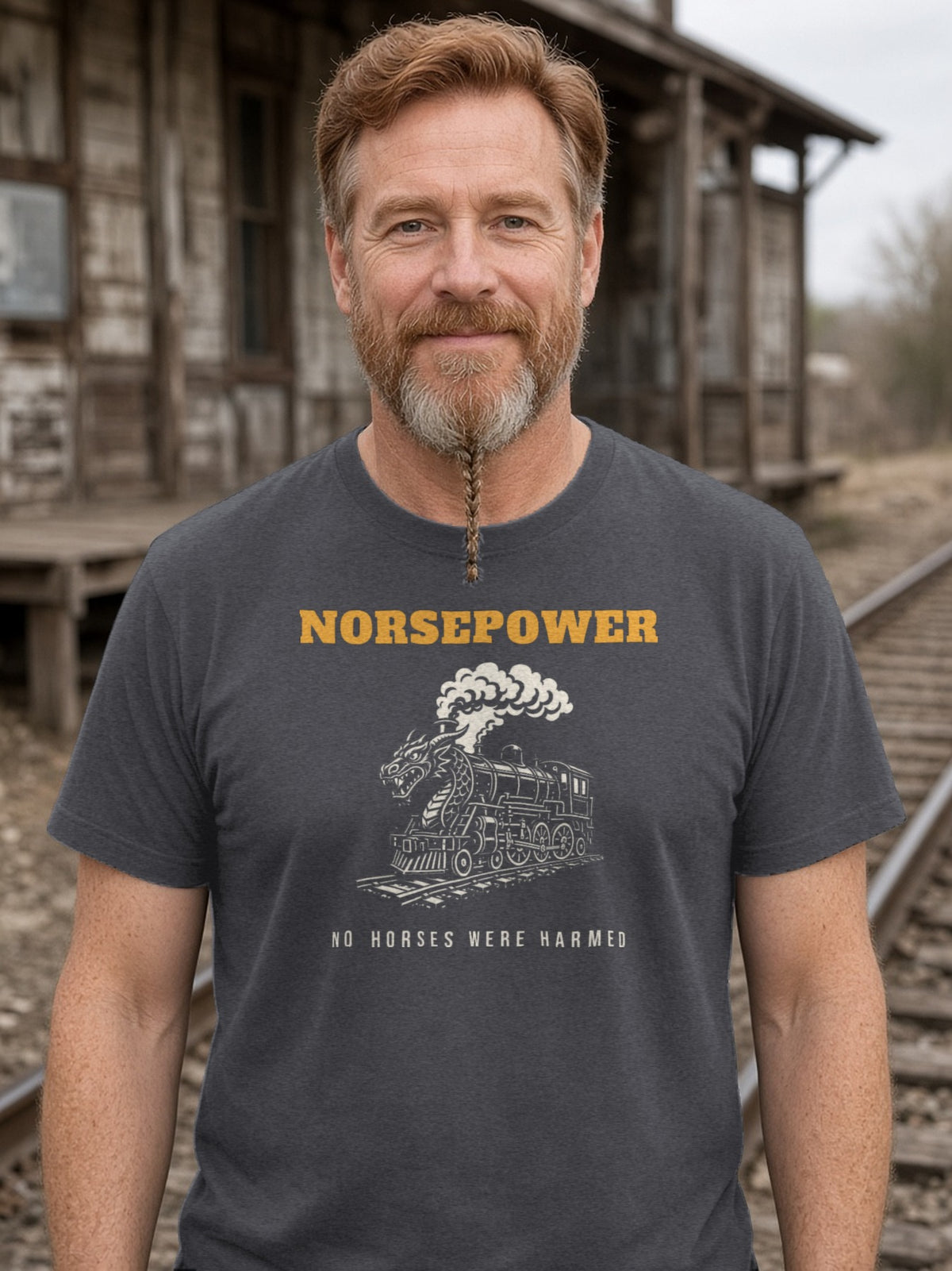 NORSEPOWER Dragon Steam Locomotive Tee - Dark Grey Heather