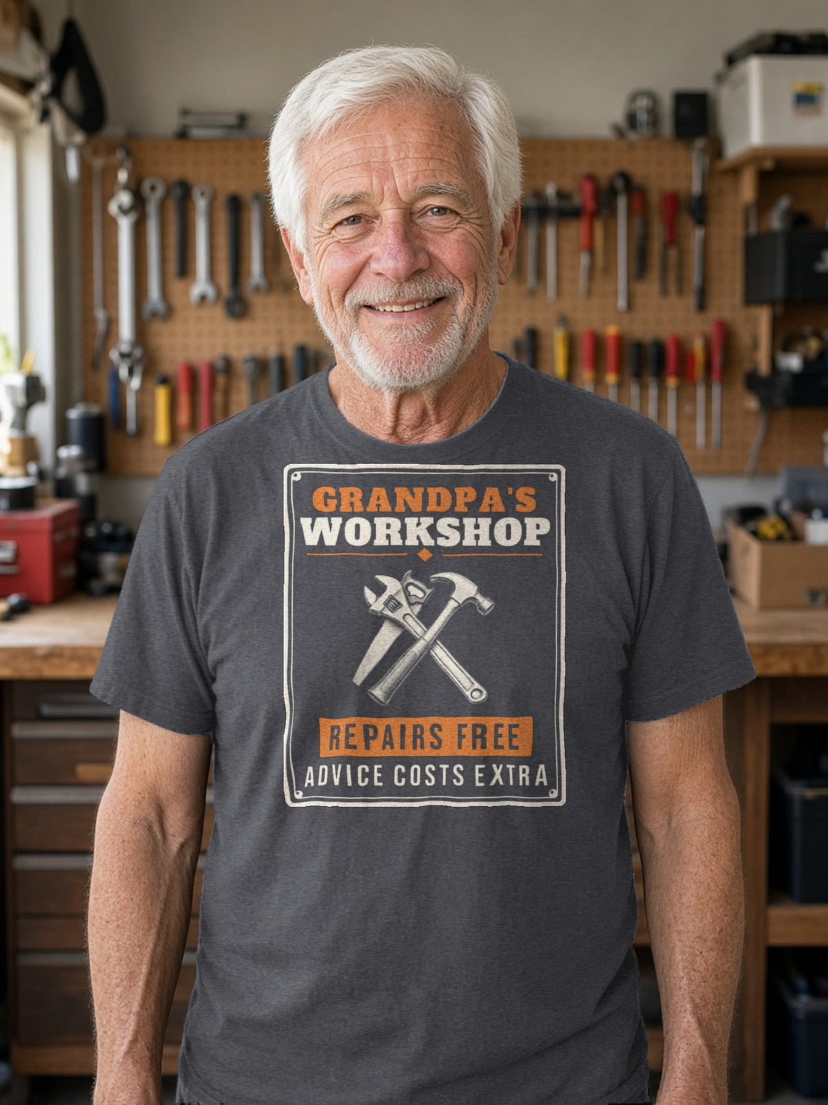 Grandpa's Workshop Tin Sign Tee - Dark Grey Heather