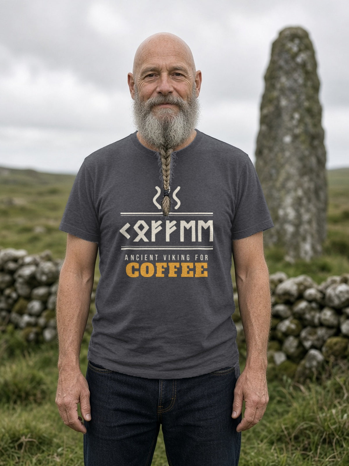 Ancient Viking for Coffee Rune Tee - Dark Grey Heather