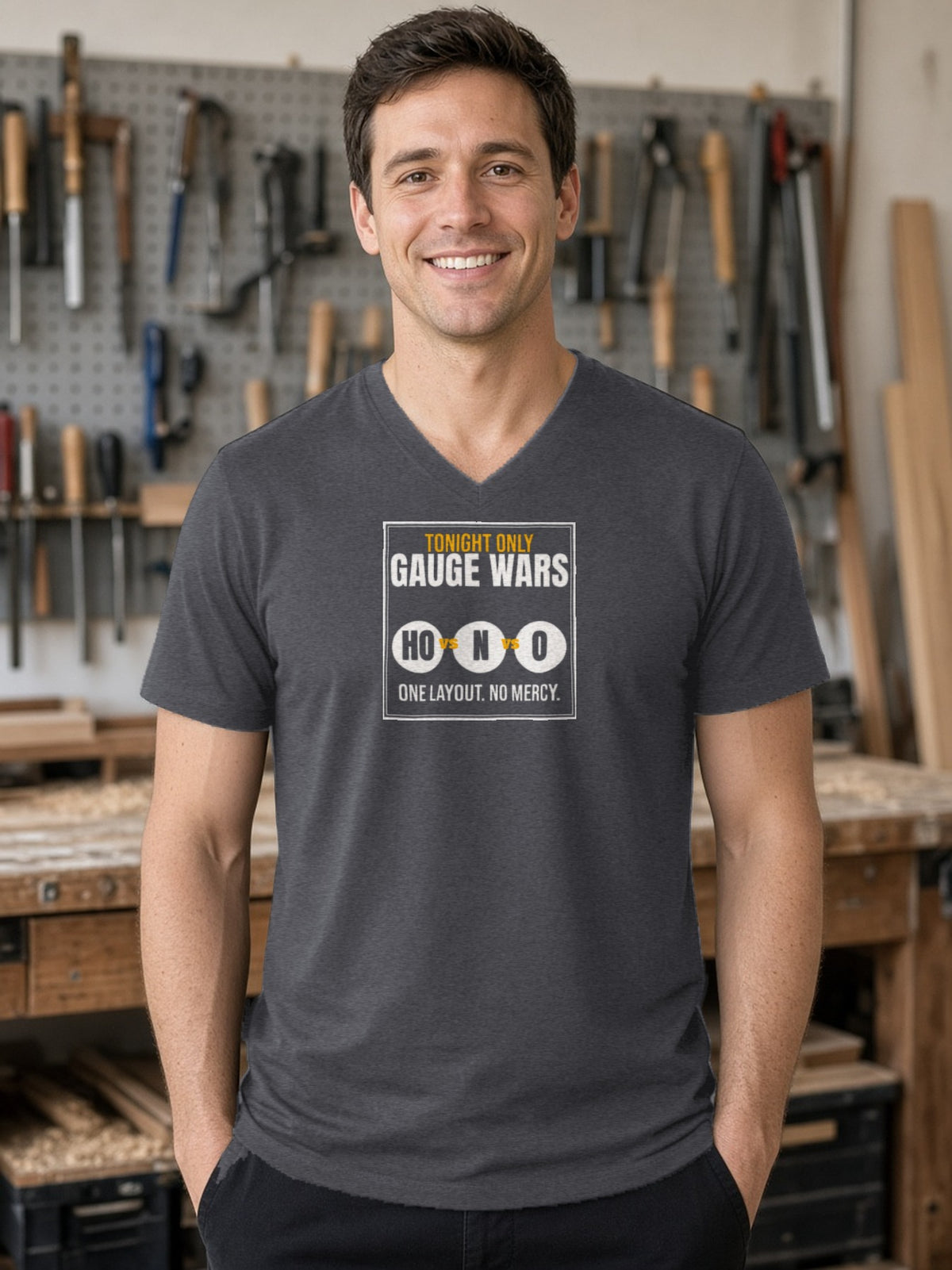 Gauge Wars V-Neck Tee - Dark Grey Heather