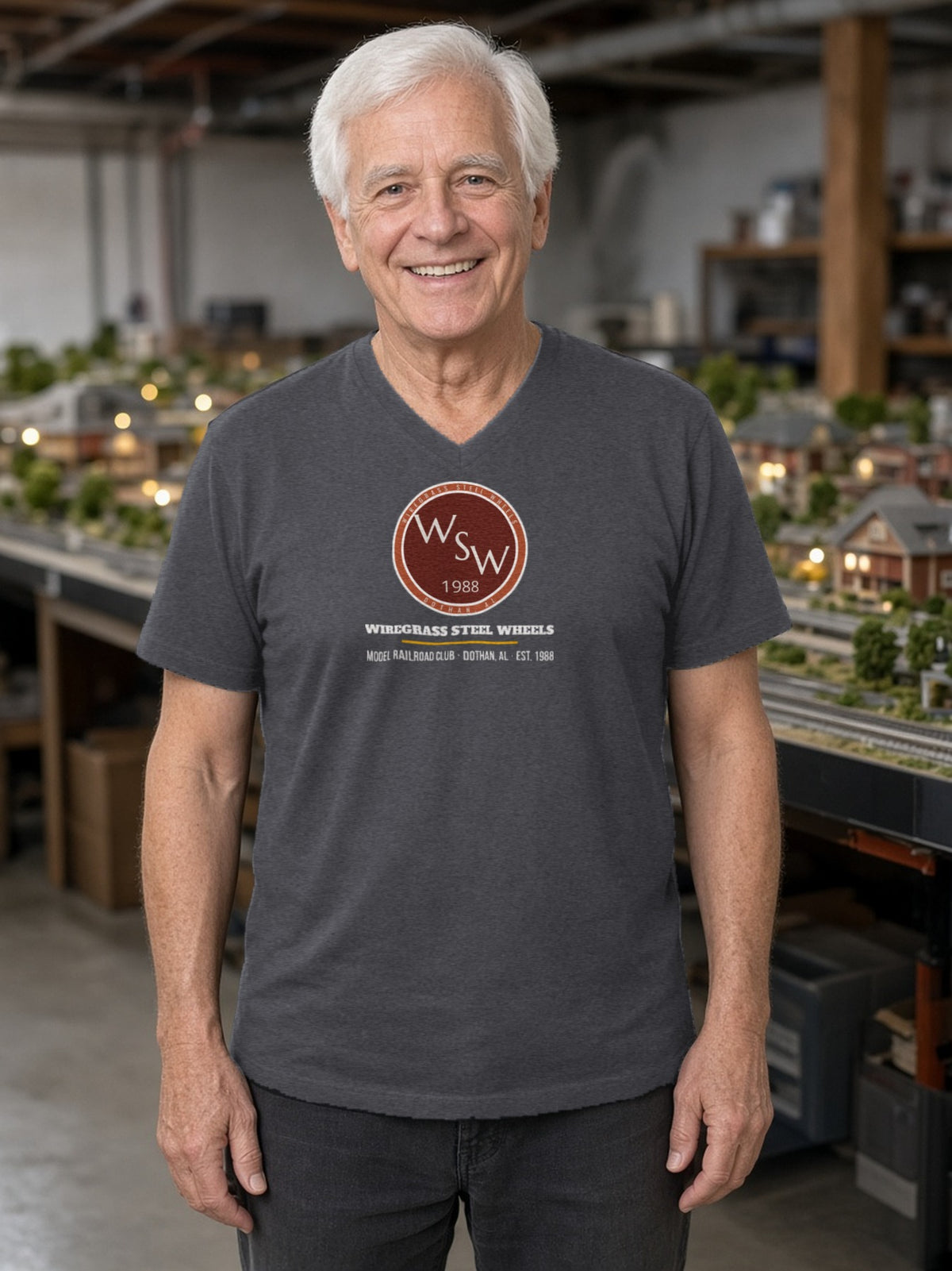 Wiregrass Layout V-Neck Tee - Dark Grey Heather