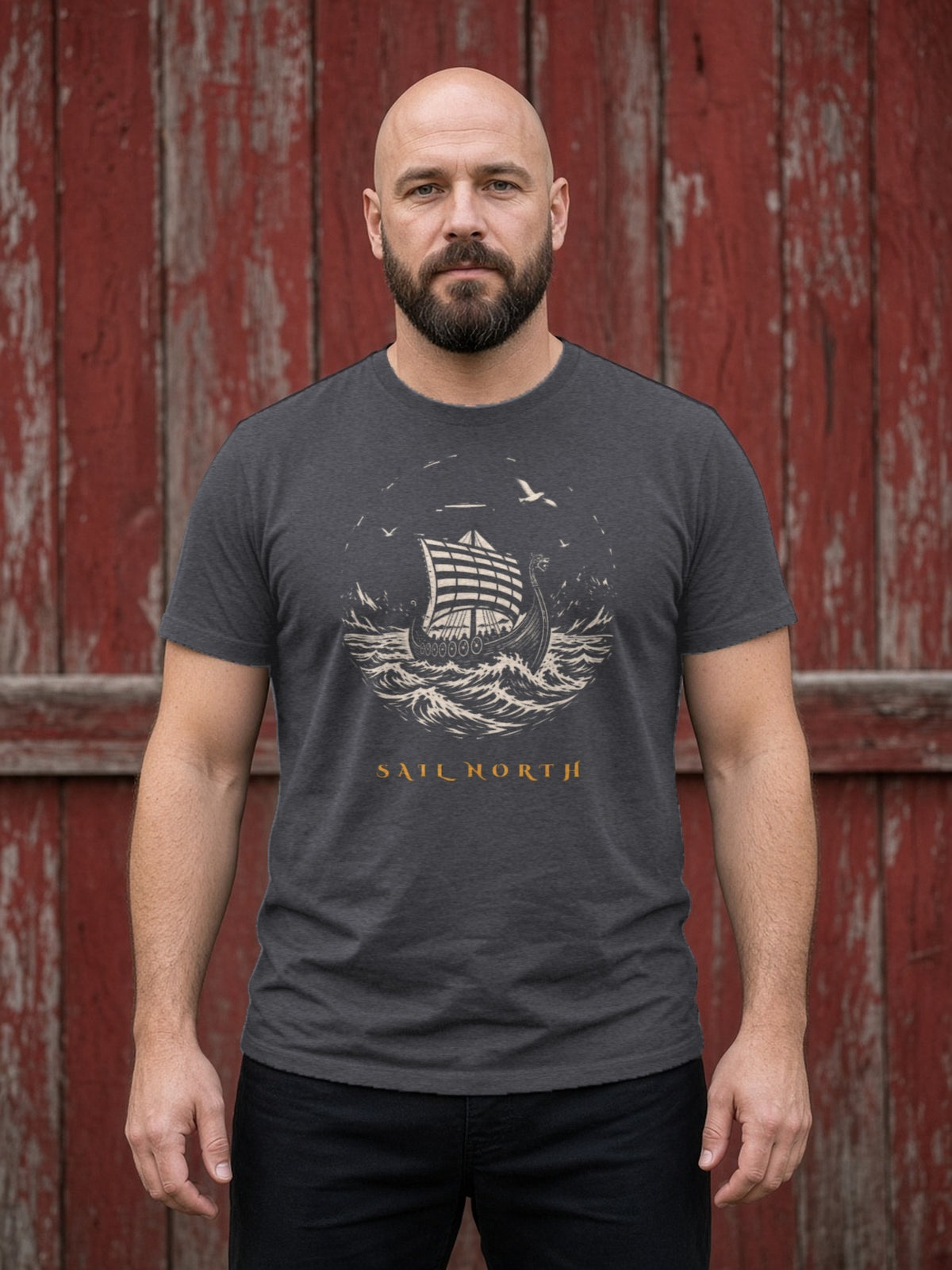 Sail North Longship Woodcut Tee - Dark Grey Heather