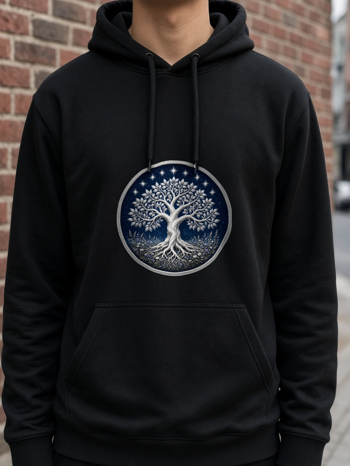 Silver Tree of Seven Stars Hoodie – Black