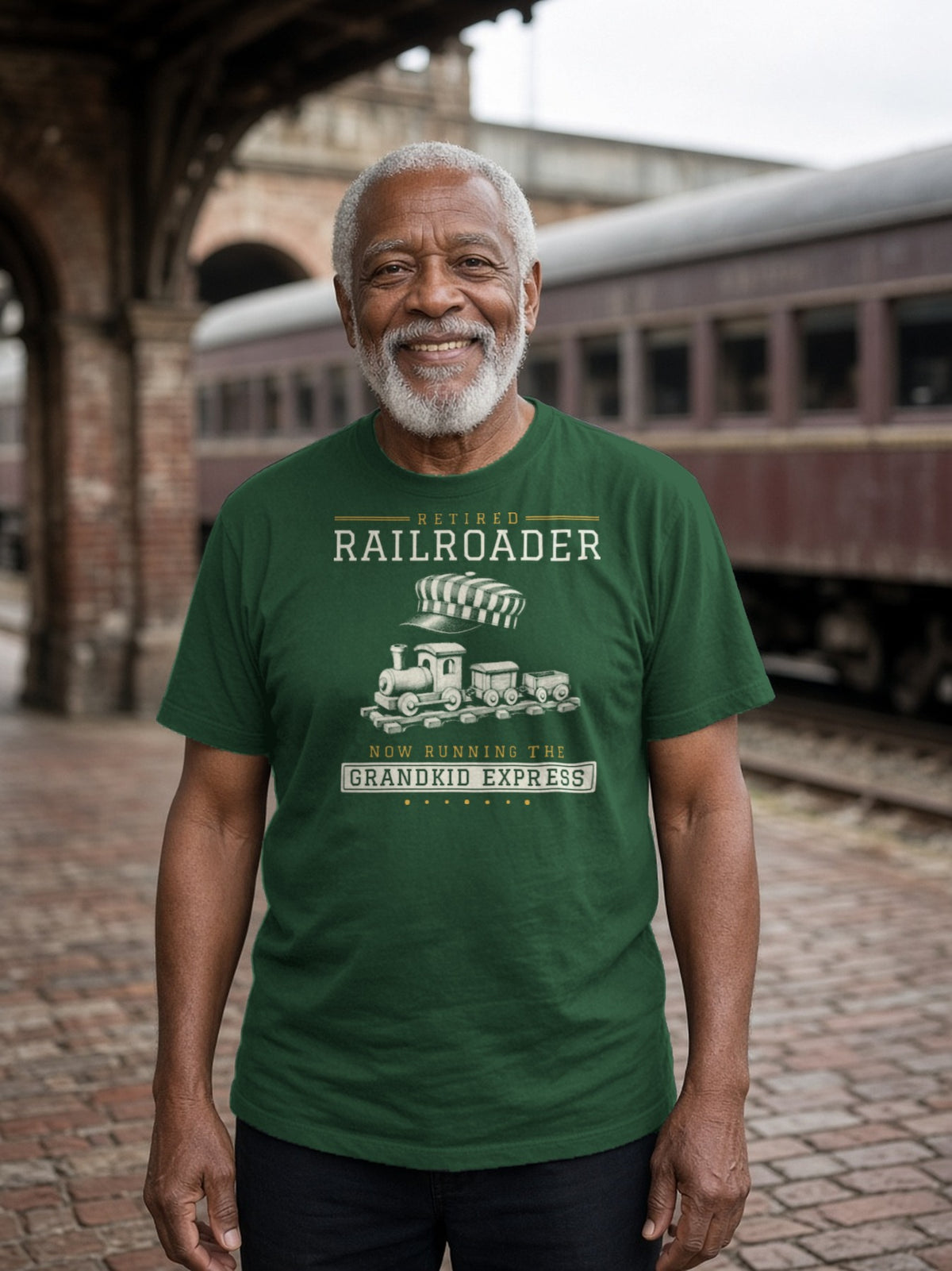 Retired Railroader Grandkid Express Tee - Forest