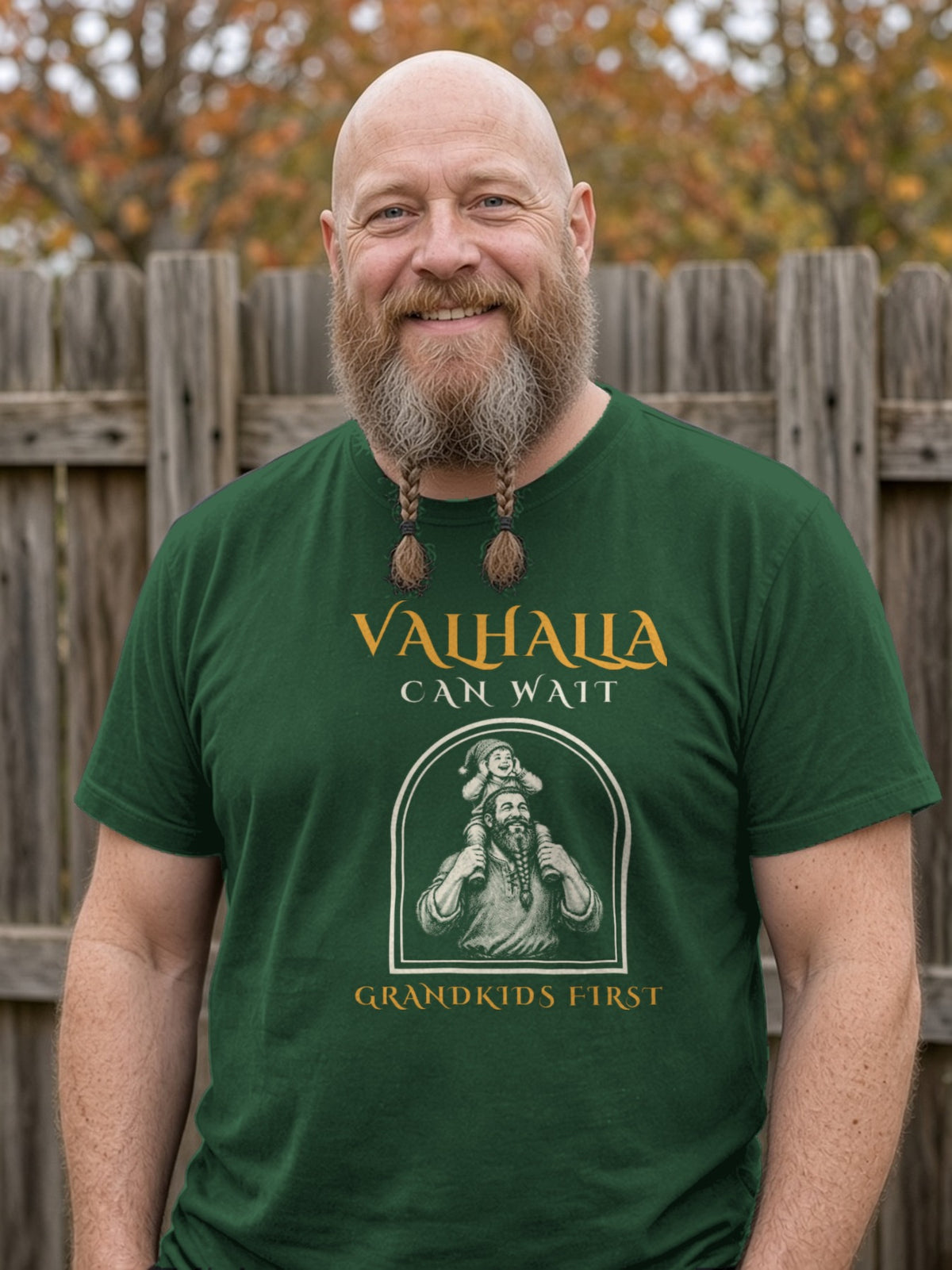 Valhalla Can Wait, Grandkids First Viking Tee - Forest