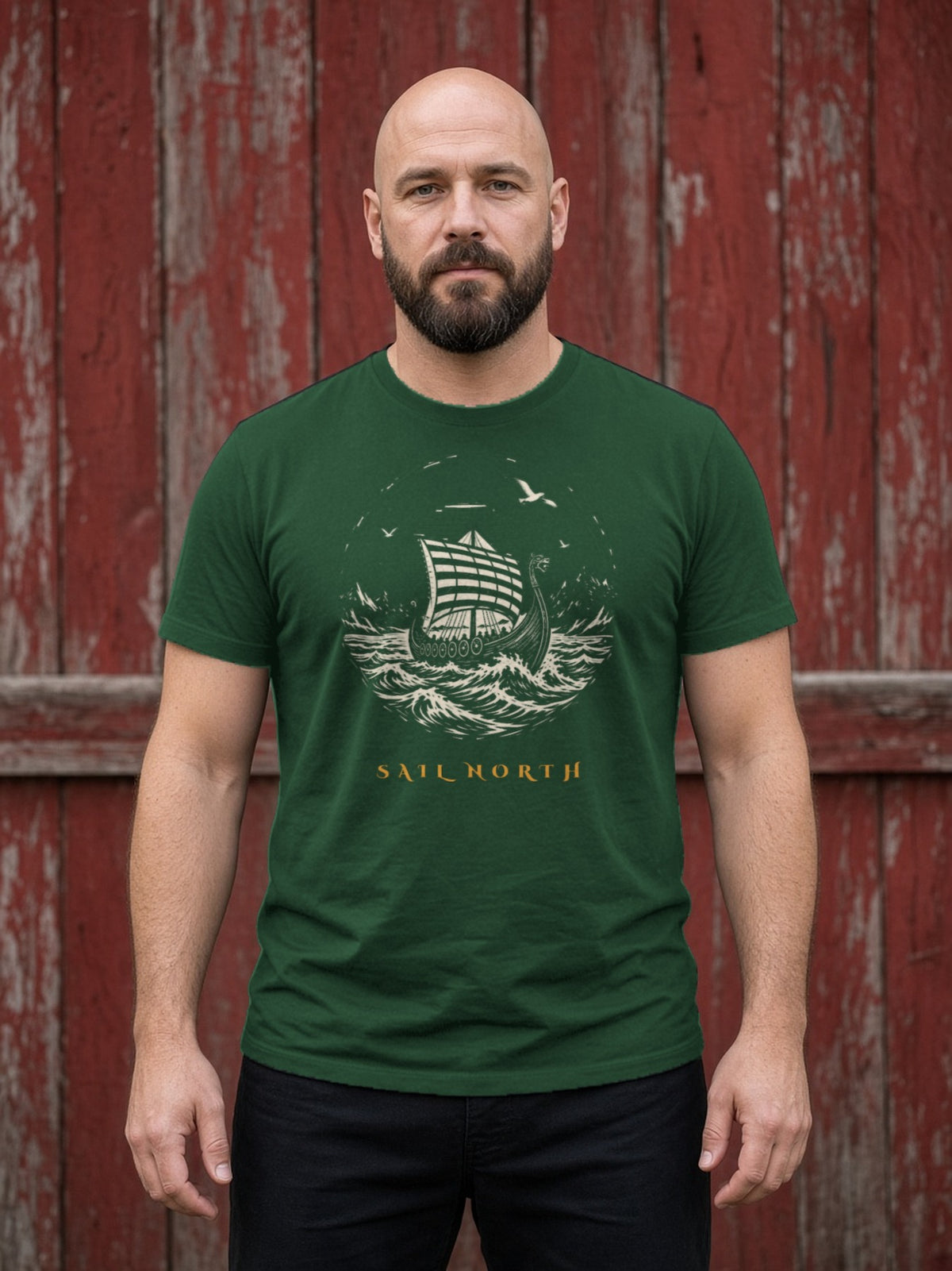 Sail North Longship Woodcut Tee - Forest