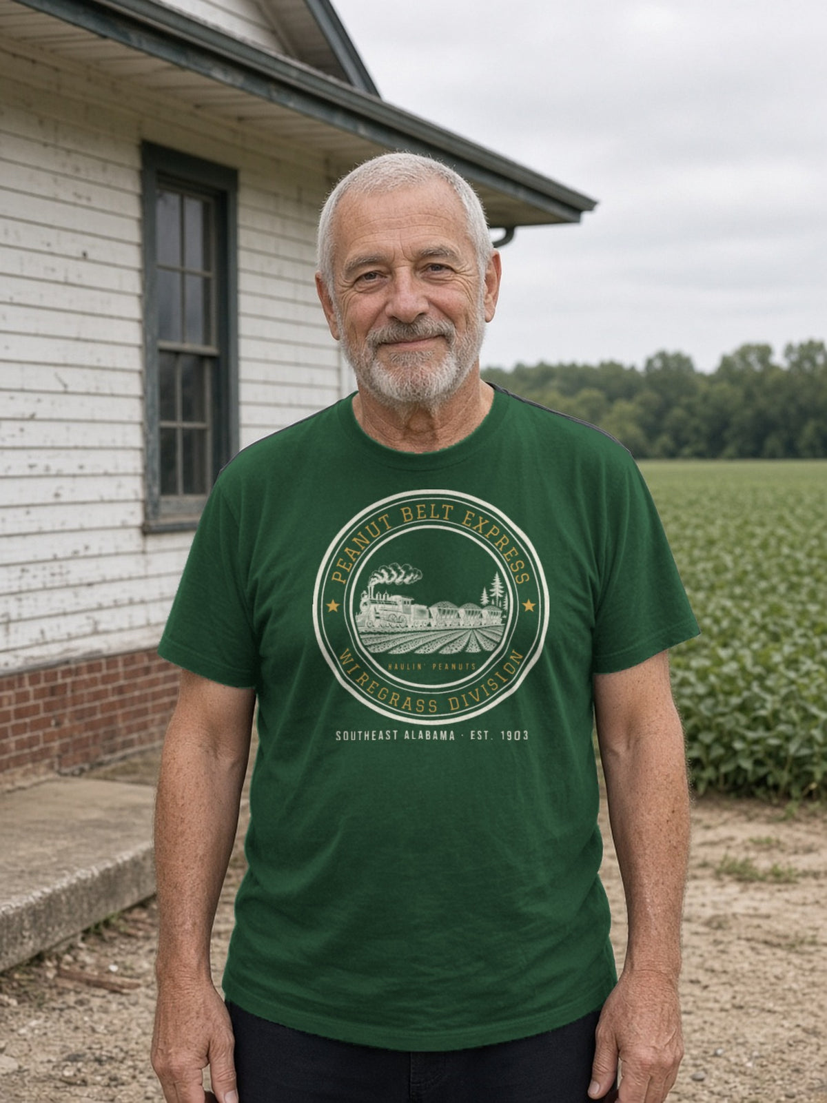 Peanut Belt Express Railroad Herald Tee - Forest