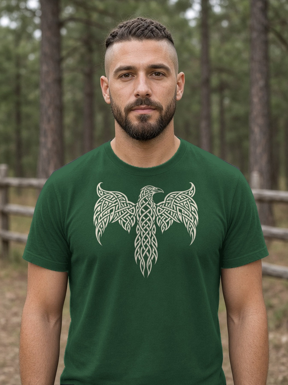 Knotwork Raven Norse Art Tee - Forest