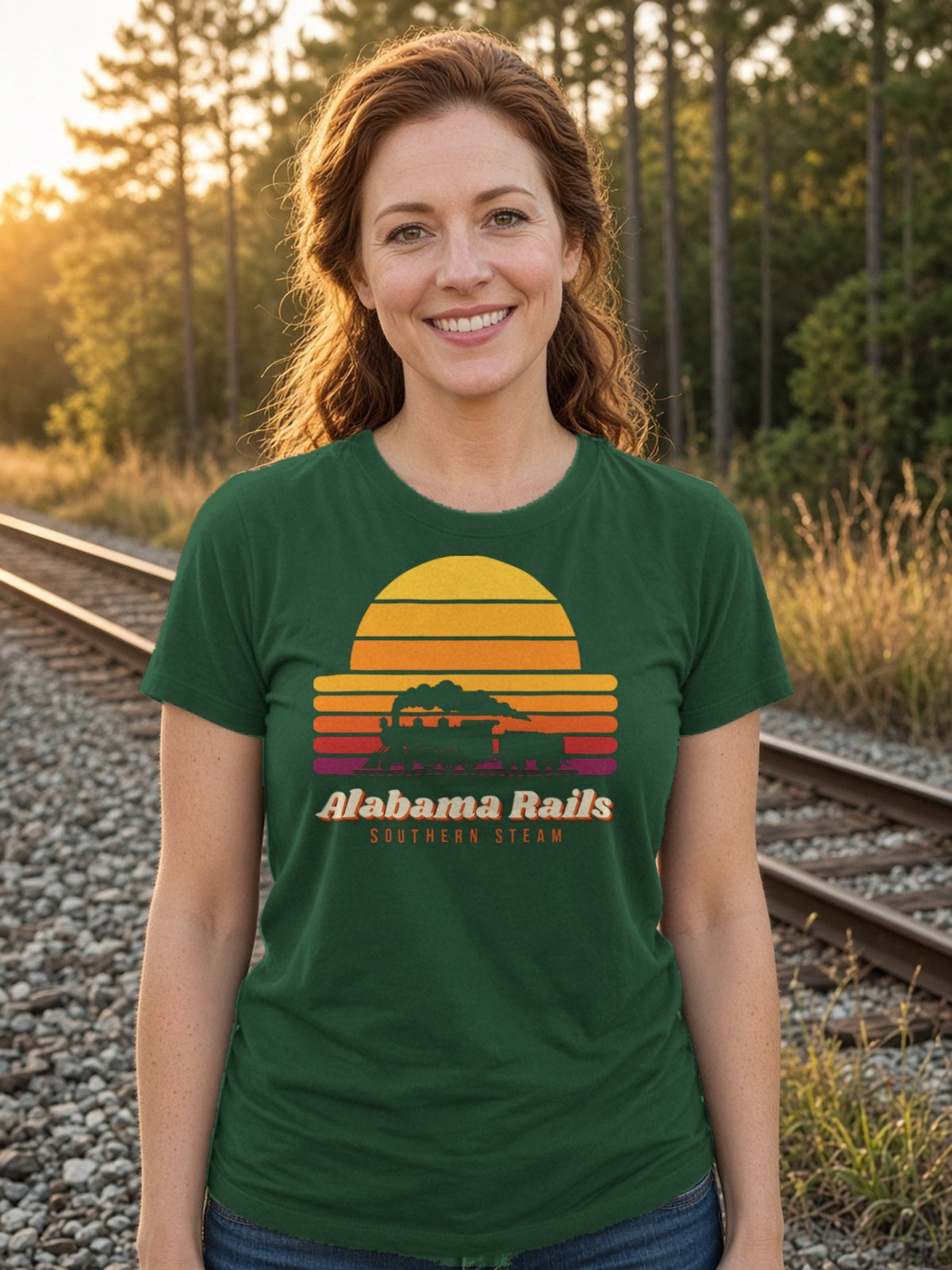 Southern Steam Sunset Alabama Rails Tee - Forest
