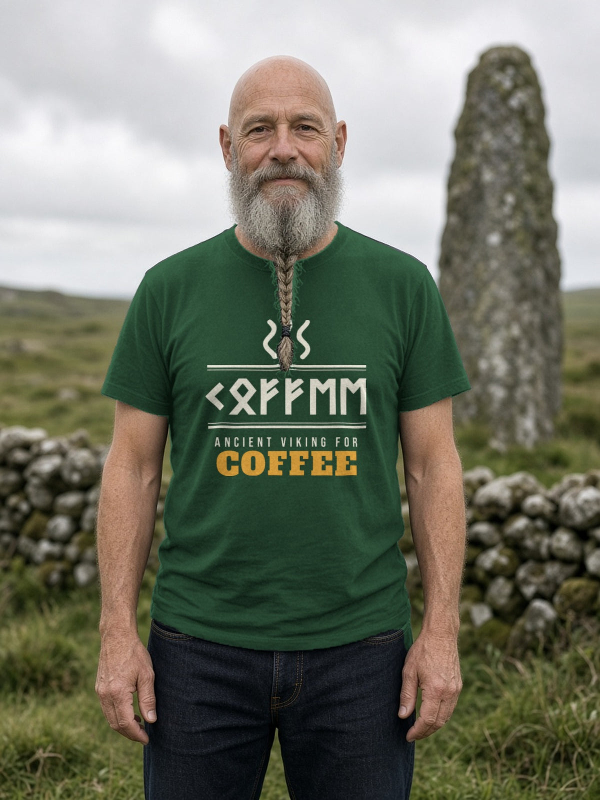 Ancient Viking for Coffee Rune Tee - Forest