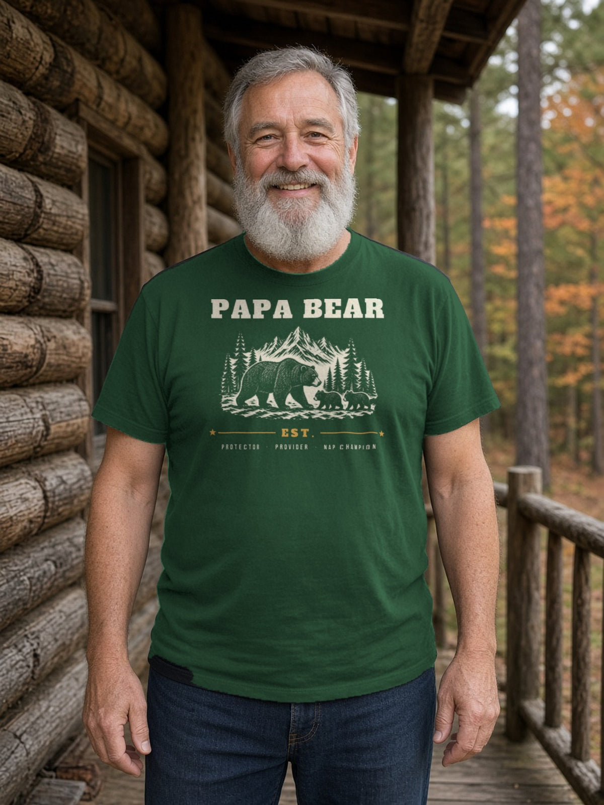 Papa Bear Woodcut Tee - Forest