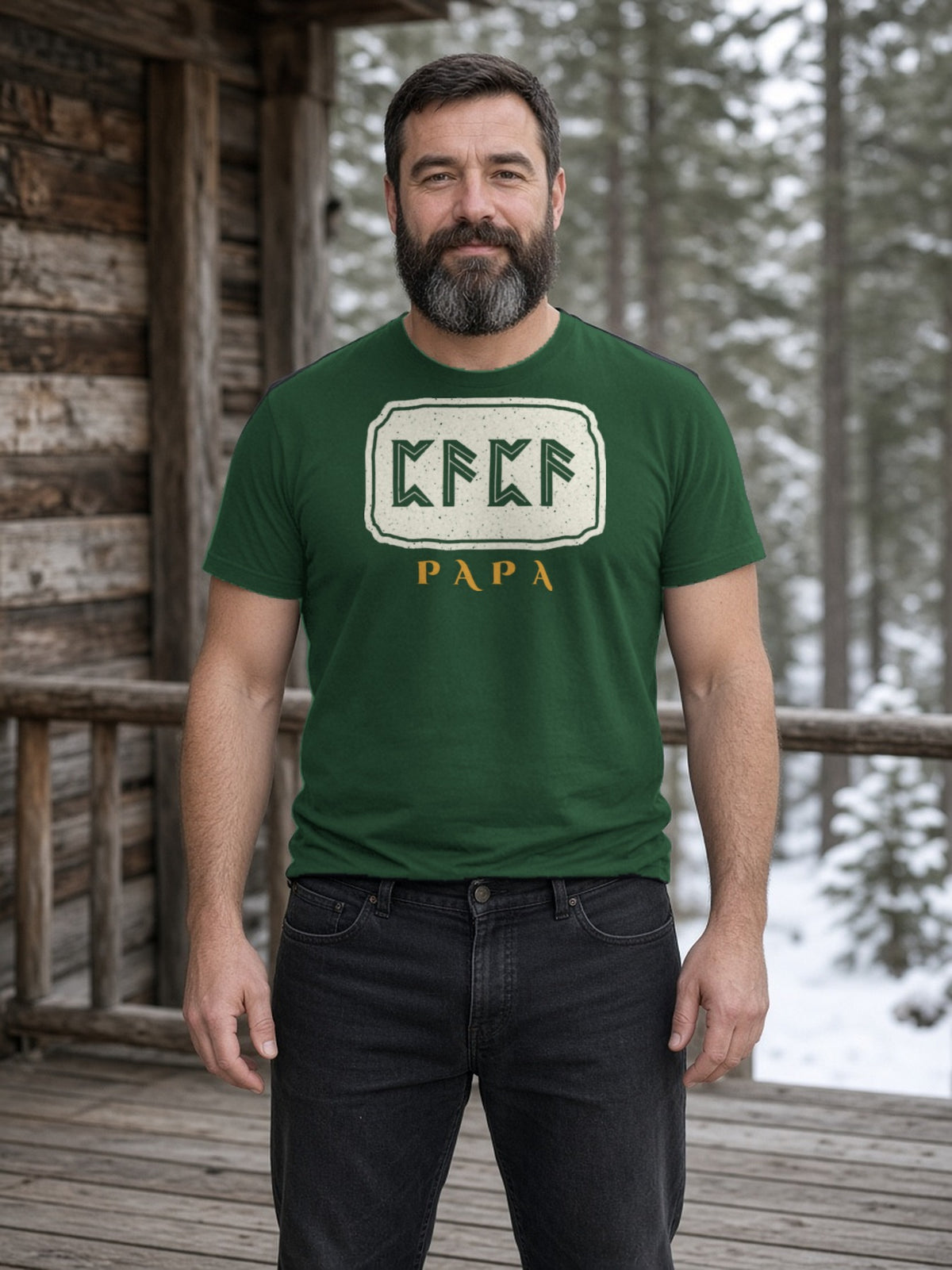 PAPA in Runes Carved Stone Tee - Forest