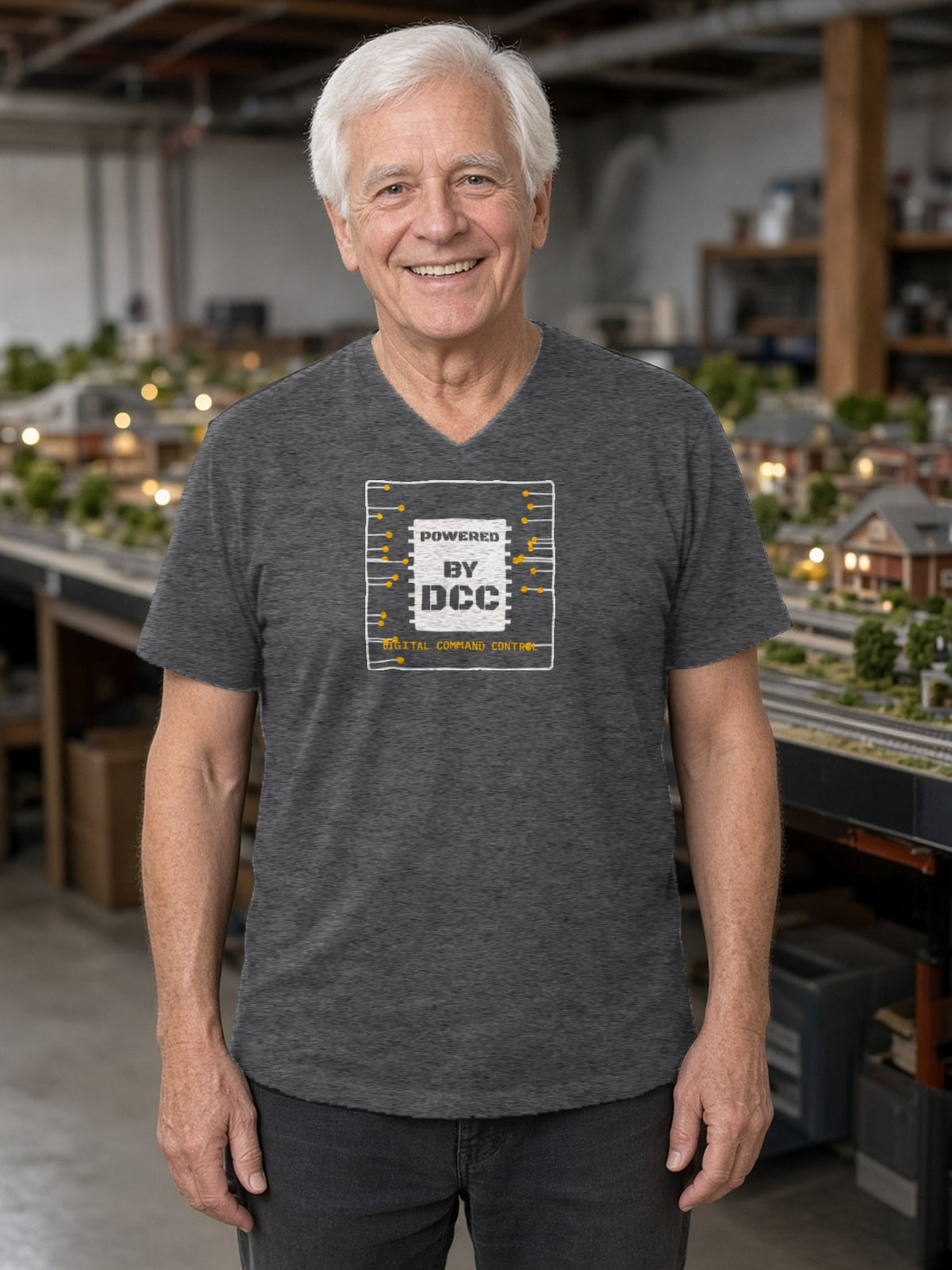 Powered By DCC V-Neck Tee (Poly Blend) - Heather Charcoal