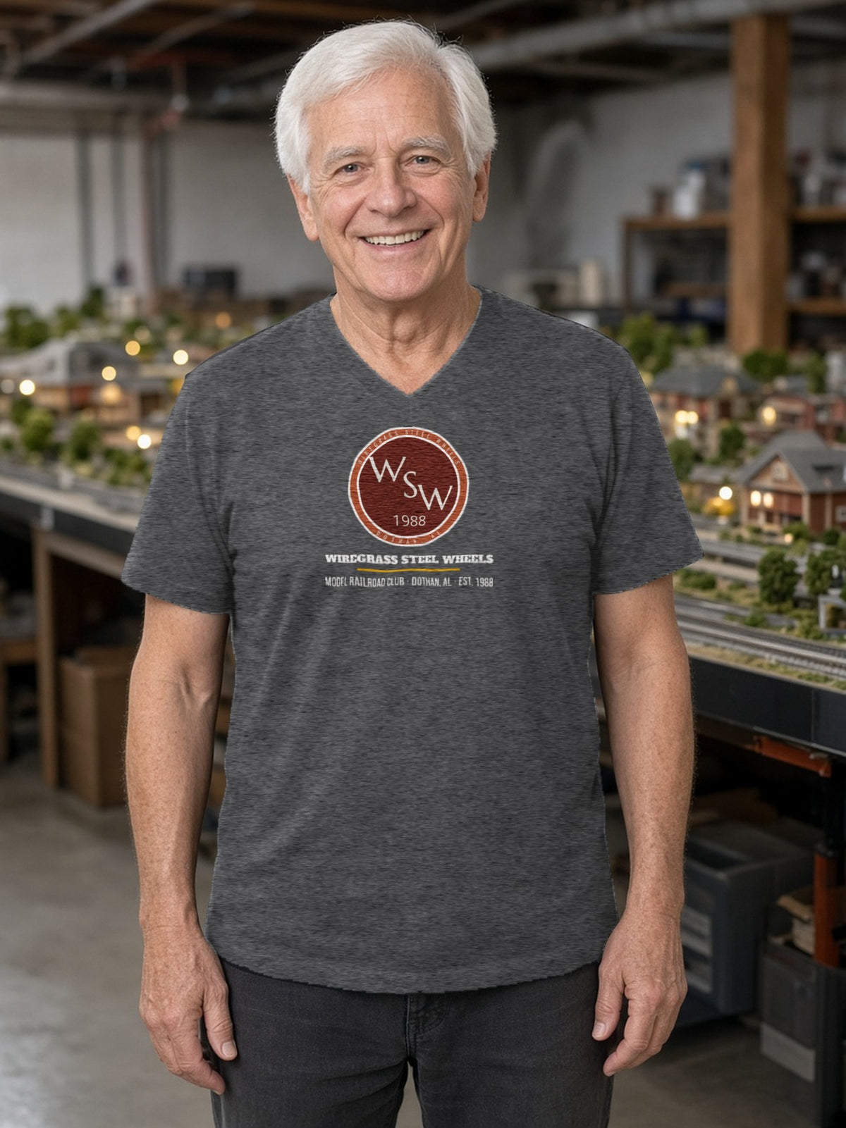 Wiregrass Layout V-Neck Tee (Poly Blend) - Heather Charcoal