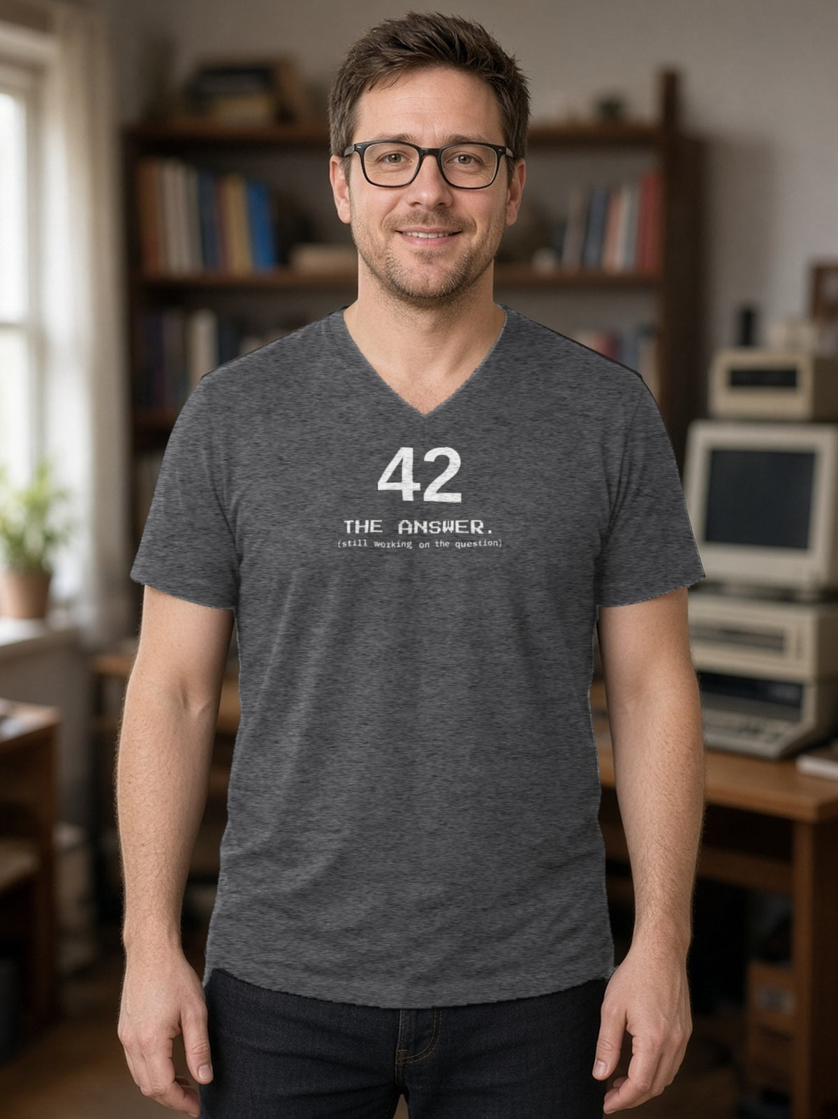 42 The Answer V-Neck Tee (Poly Blend) - Heather Charcoal