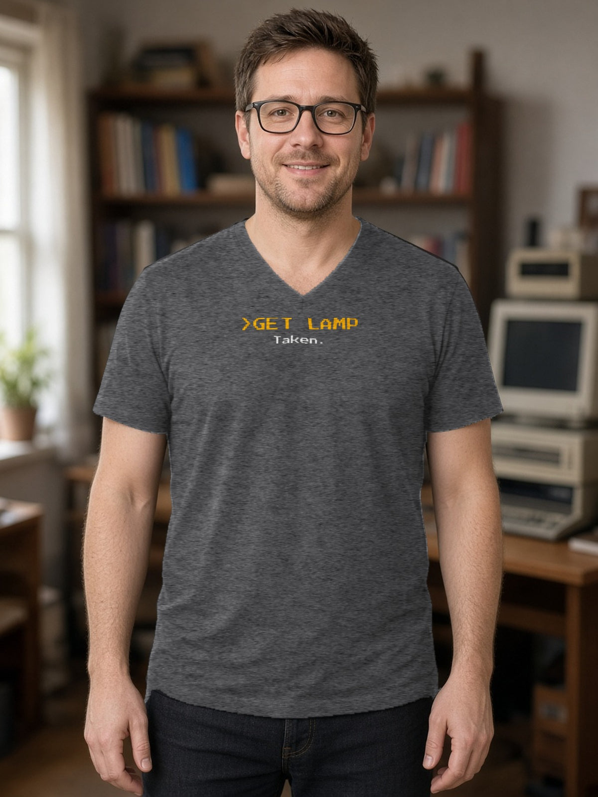 GET LAMP V-Neck Tee (Poly Blend) - Heather Charcoal