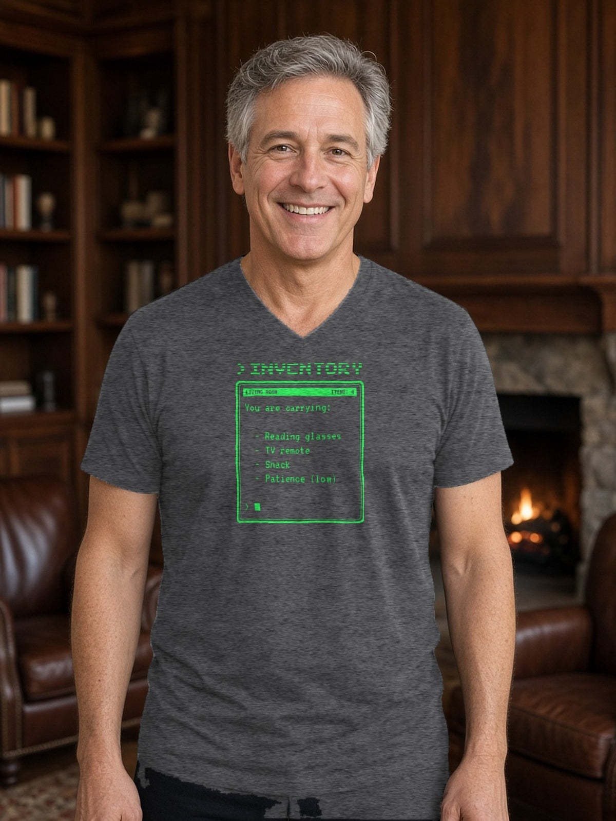 >INVENTORY Text Adventure V-Neck Tee (Poly Blend) - Heather Charcoal