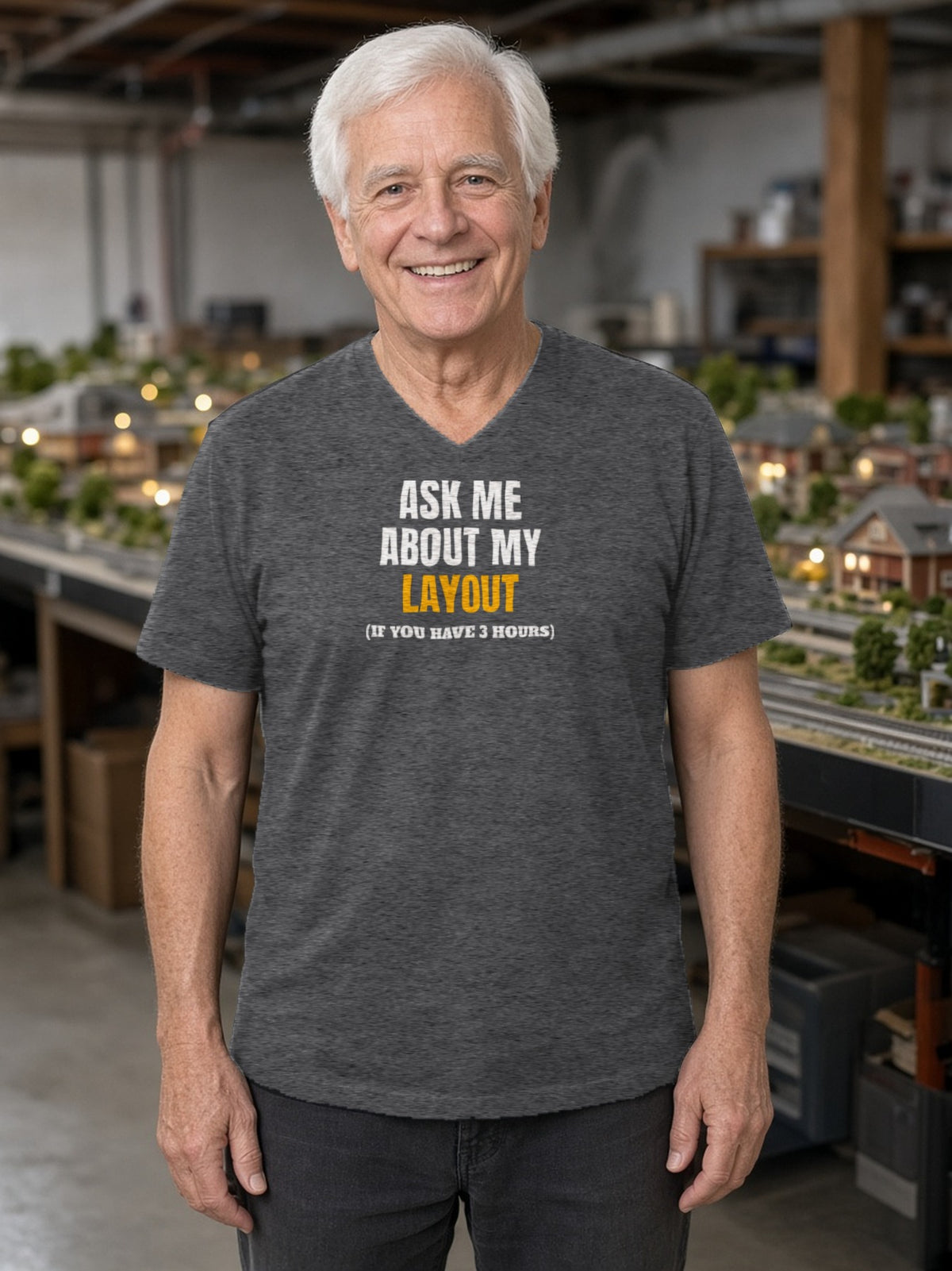 Ask Me About My Layout (If You Have 3 Hours) V-Neck Tee (Poly Blend) - Heather Charcoal