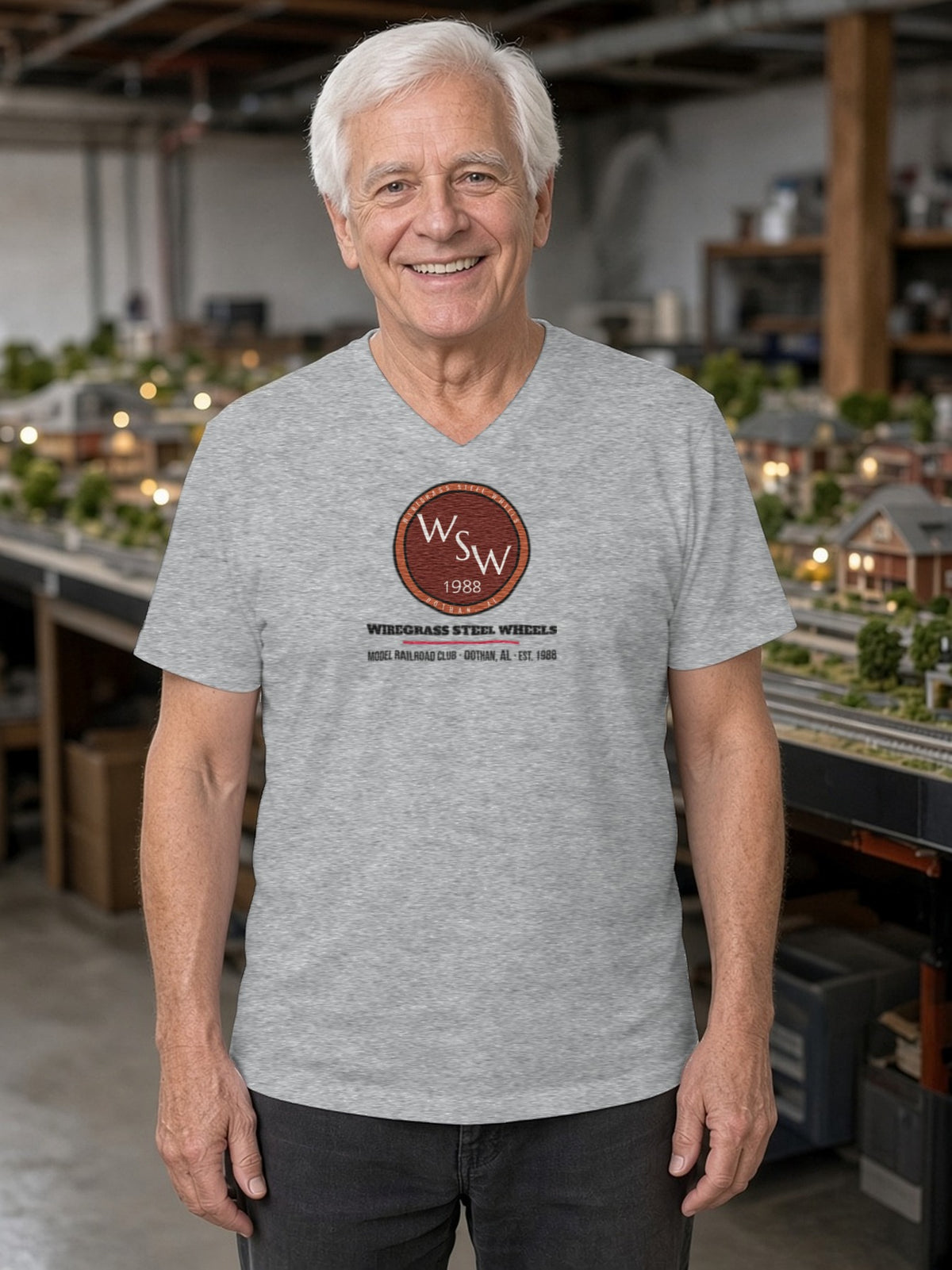Wiregrass Layout V-Neck Tee (Poly Blend) - Heather Grey