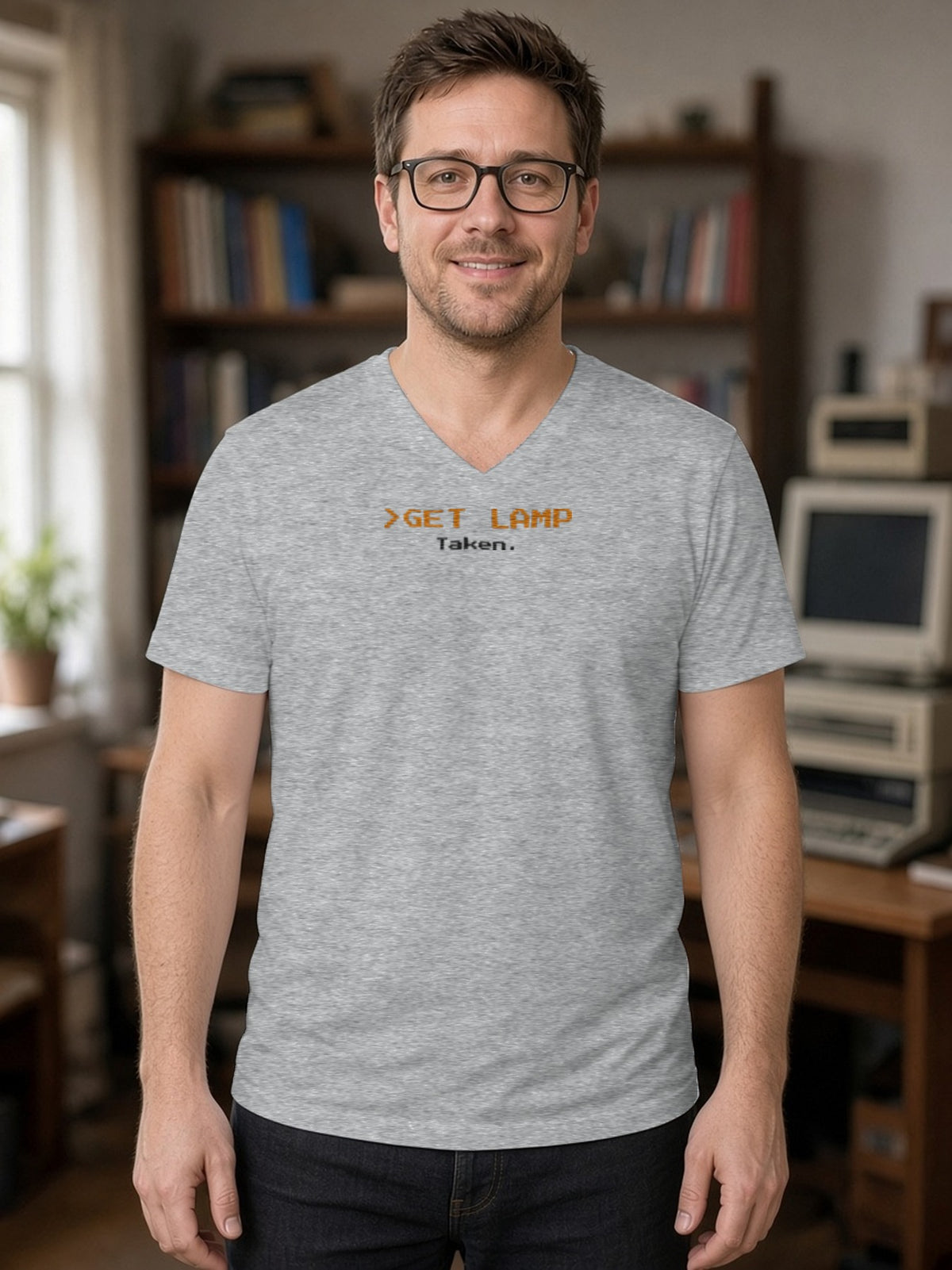 GET LAMP V-Neck Tee (Poly Blend) - Heather Grey