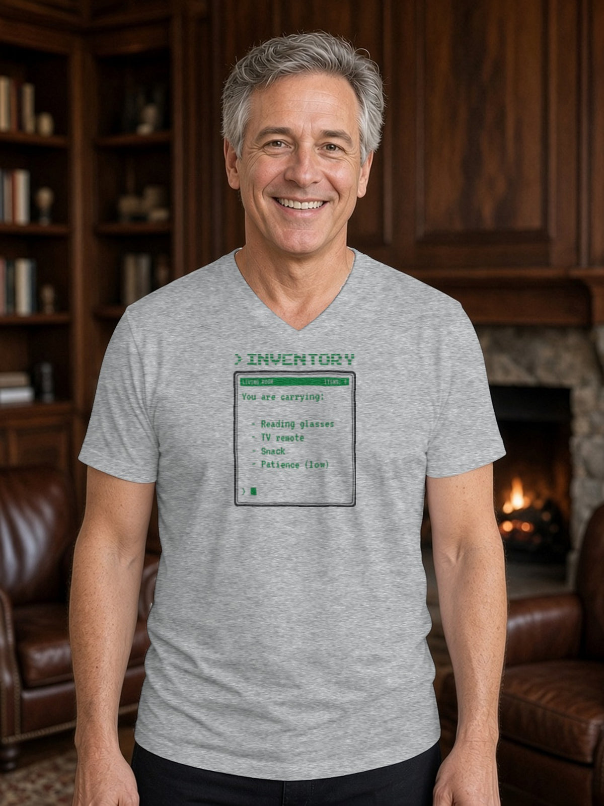 >INVENTORY Text Adventure V-Neck Tee (Poly Blend) - Heather Grey