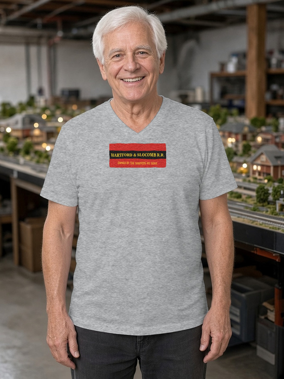 Hartford & Slocomb Railroad Heritage V-Neck Tee (Poly Blend) - Heather Grey