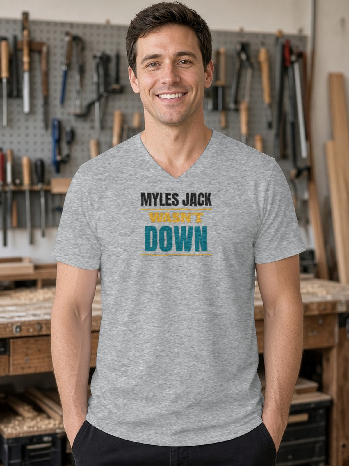 MYLES JACK WASN'T DOWN V-Neck Tee (Poly Blend) - Heather Grey
