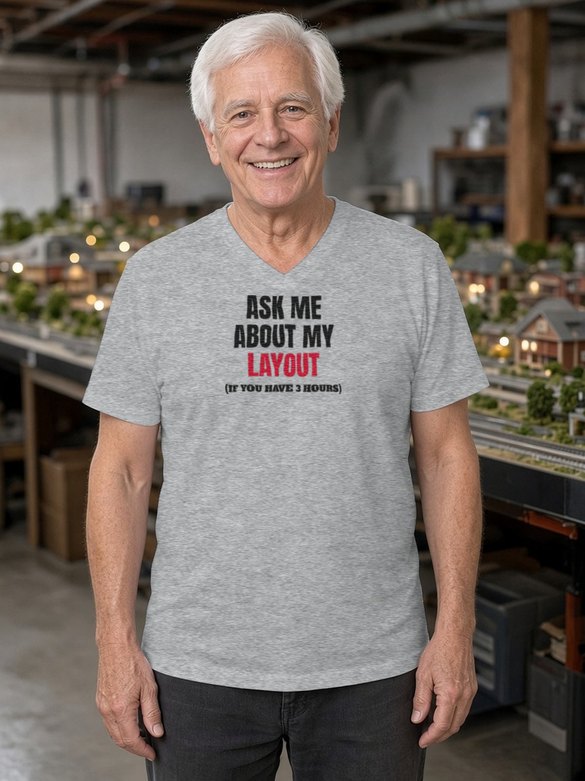 Ask Me About My Layout (If You Have 3 Hours) V-Neck Tee (Poly Blend) - Heather Grey