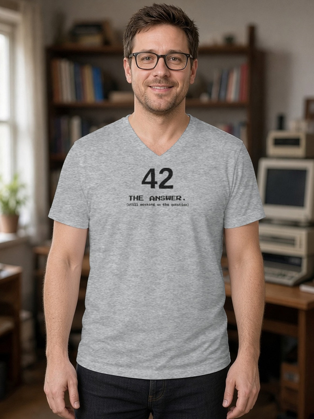 42 The Answer V-Neck Tee (Poly Blend) - Heather Grey