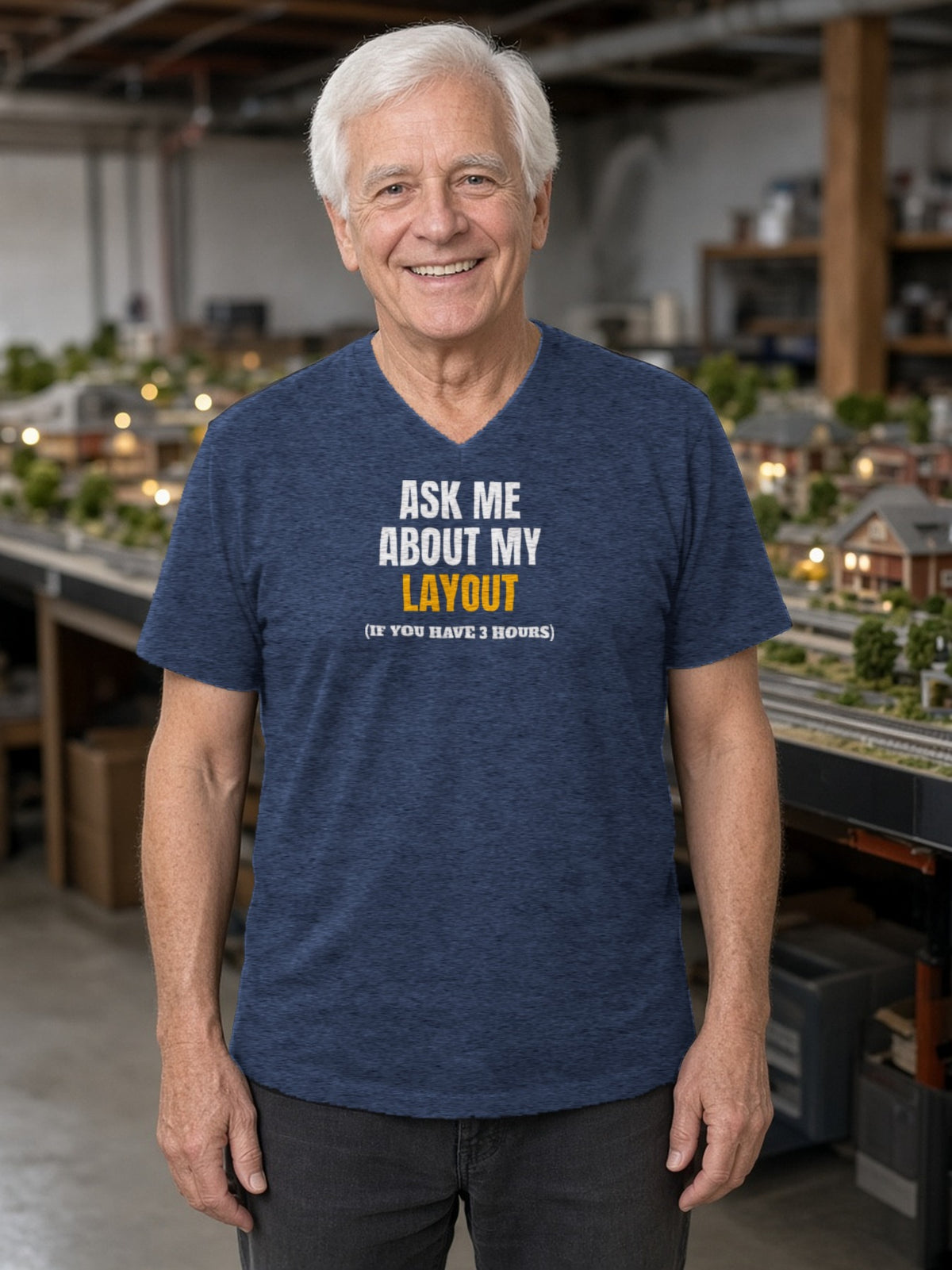 Ask Me About My Layout (If You Have 3 Hours) V-Neck Tee (Poly Blend) - Heather Navy