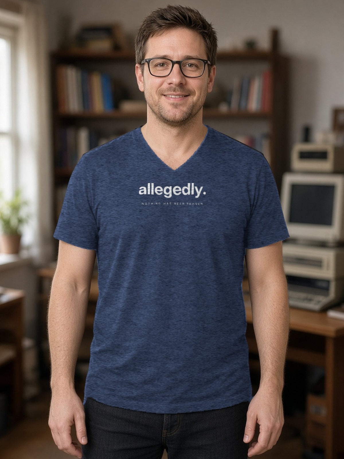 Allegedly Minimal V-Neck Tee (Poly Blend) - Heather Navy