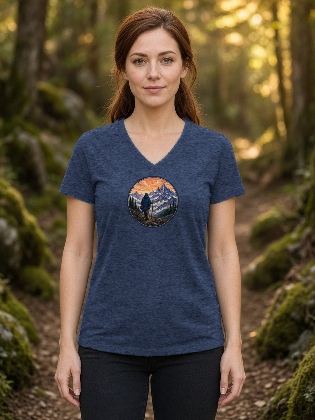 The Long Road Wanderer V-Neck Tee (Poly Blend) - Heather Navy