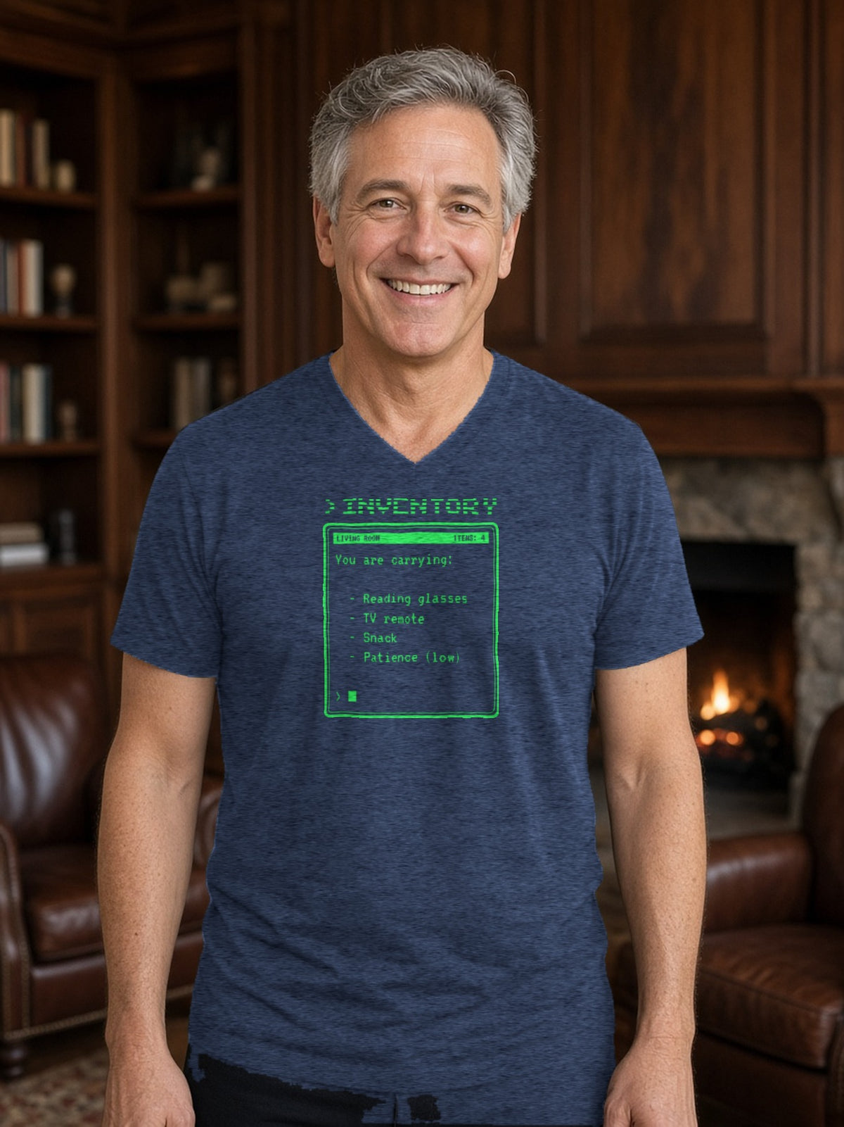 >INVENTORY Text Adventure V-Neck Tee (Poly Blend) - Heather Navy
