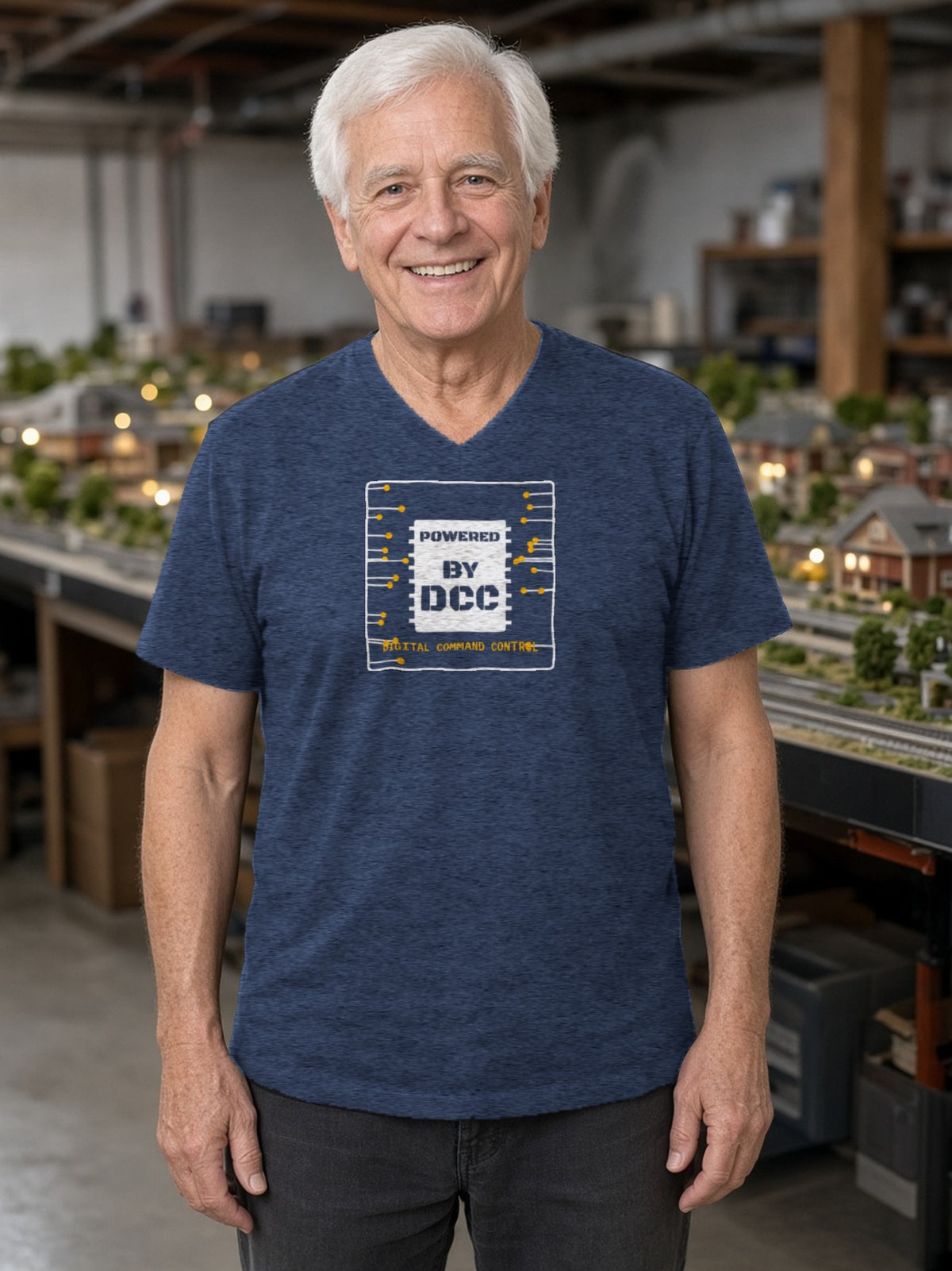 Powered By DCC V-Neck Tee (Poly Blend) - Heather Navy