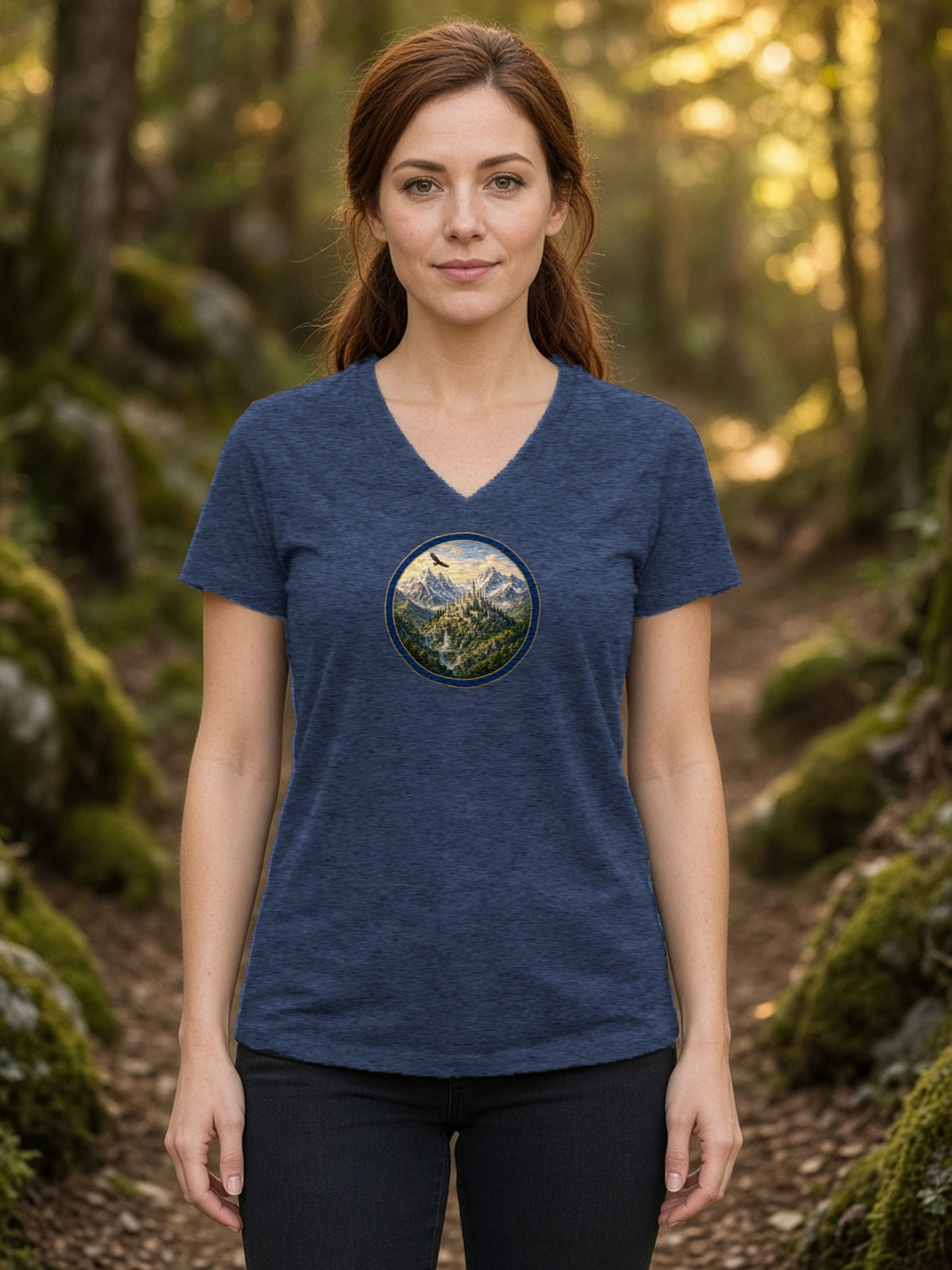 The Valley Citadel V-Neck Tee (Poly Blend) - Heather Navy