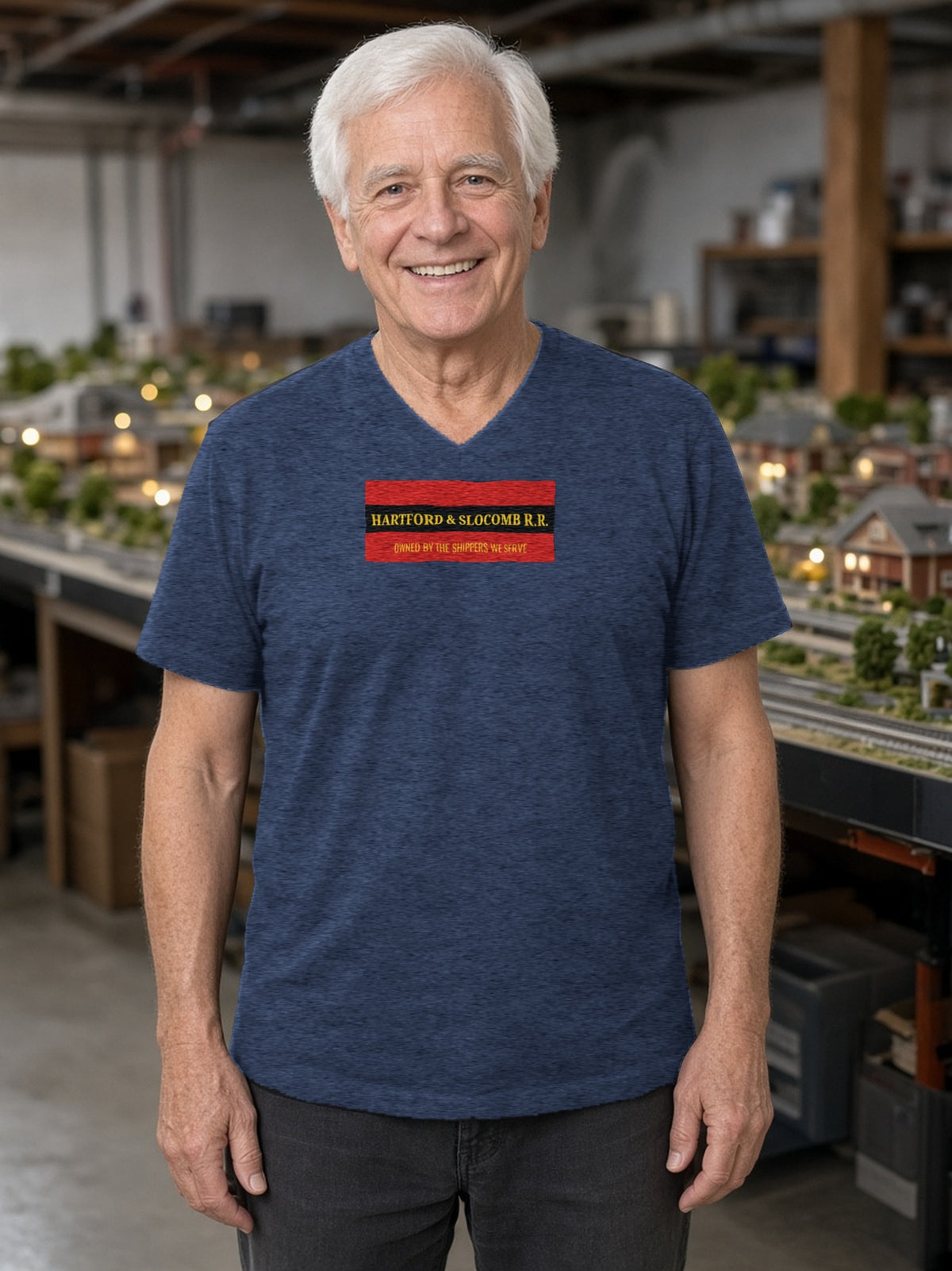 Hartford & Slocomb Railroad Heritage V-Neck Tee (Poly Blend) - Heather Navy