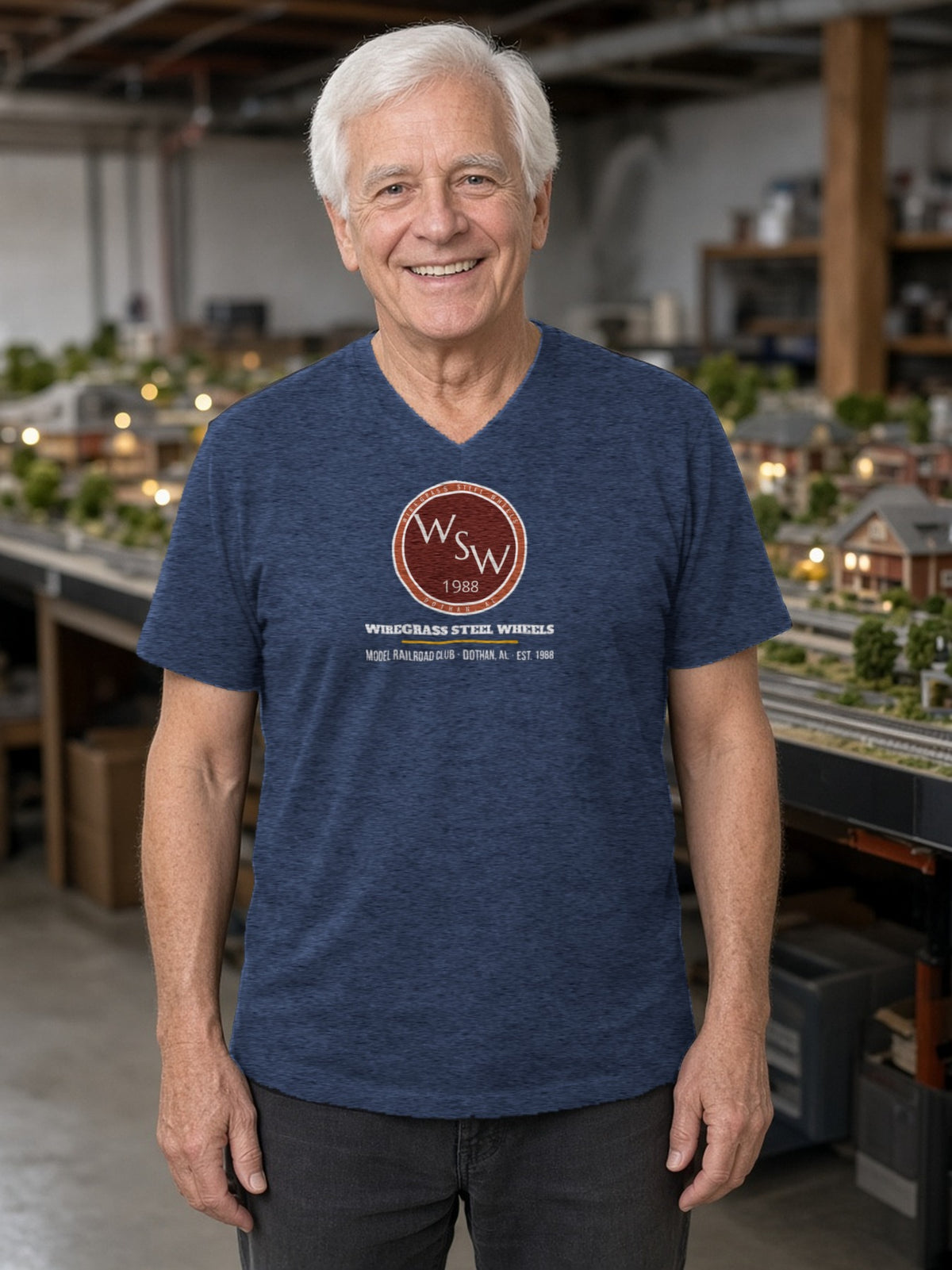 Wiregrass Layout V-Neck Tee (Poly Blend) - Heather Navy