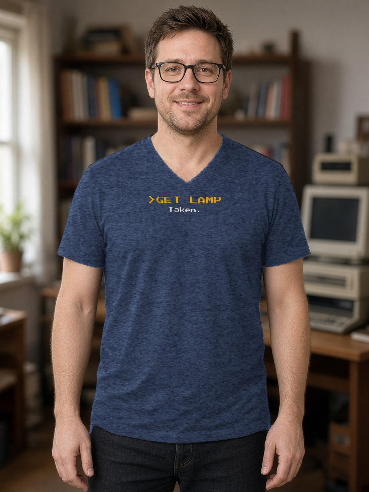 GET LAMP V-Neck Tee (Poly Blend) - Heather Navy