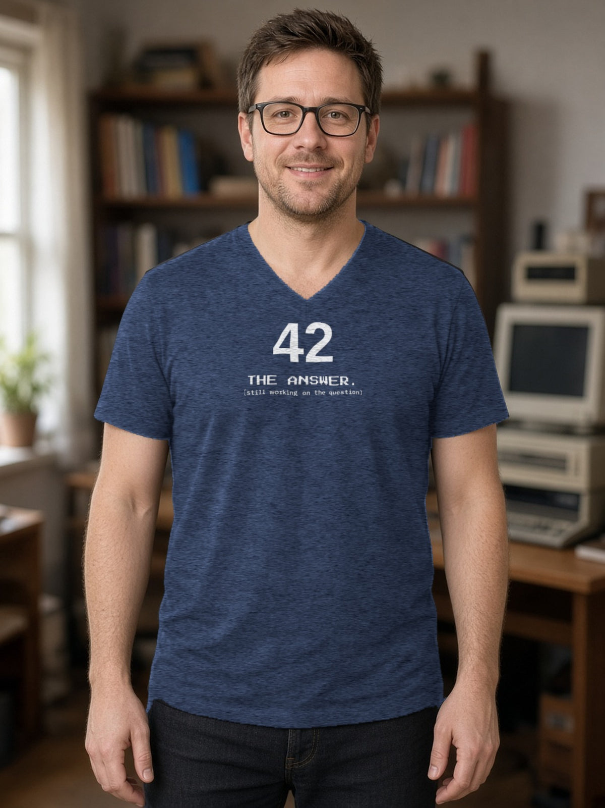 42 The Answer V-Neck Tee (Poly Blend) - Heather Navy