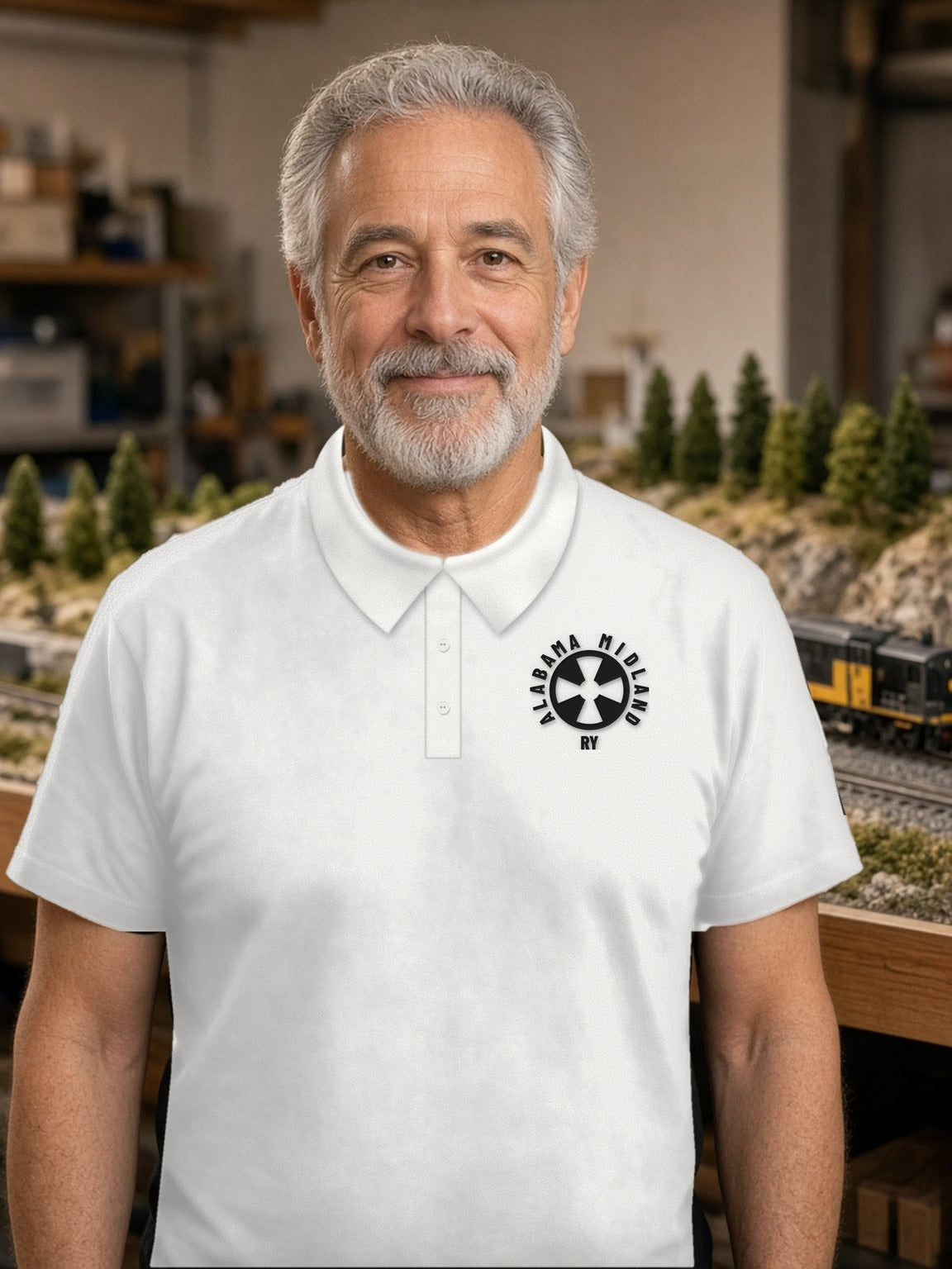 Alabama Midland Railway Heritage Herald Blend Polo – Light – White (embroidered in black thread)
