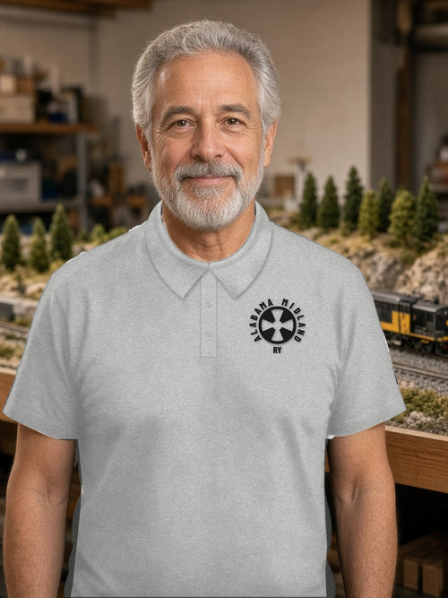 Alabama Midland Railway Heritage Herald Cotton Polo – Light – Sport Grey (embroidered in black thread)