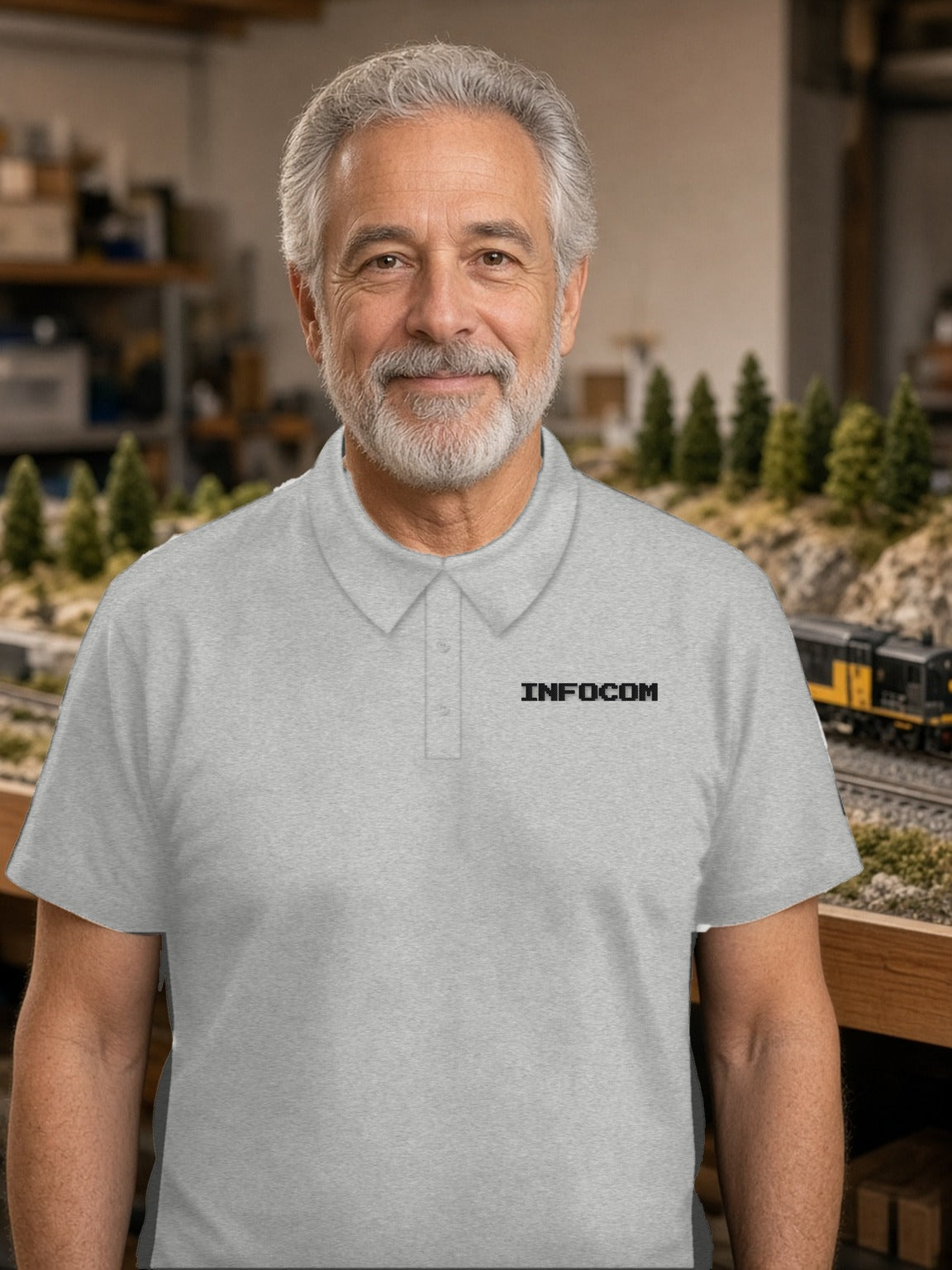 Infocom Retro Logo Cotton Polo – Light – Sport Grey (embroidered in black thread)