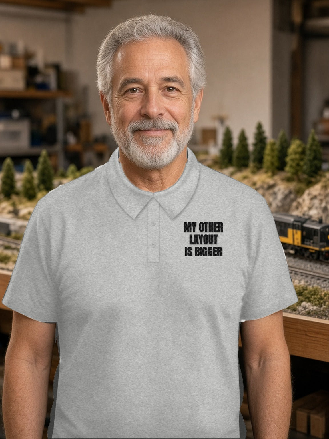 My Other Layout Is Bigger Cotton Polo – Light – Sport Grey (embroidered in black thread)