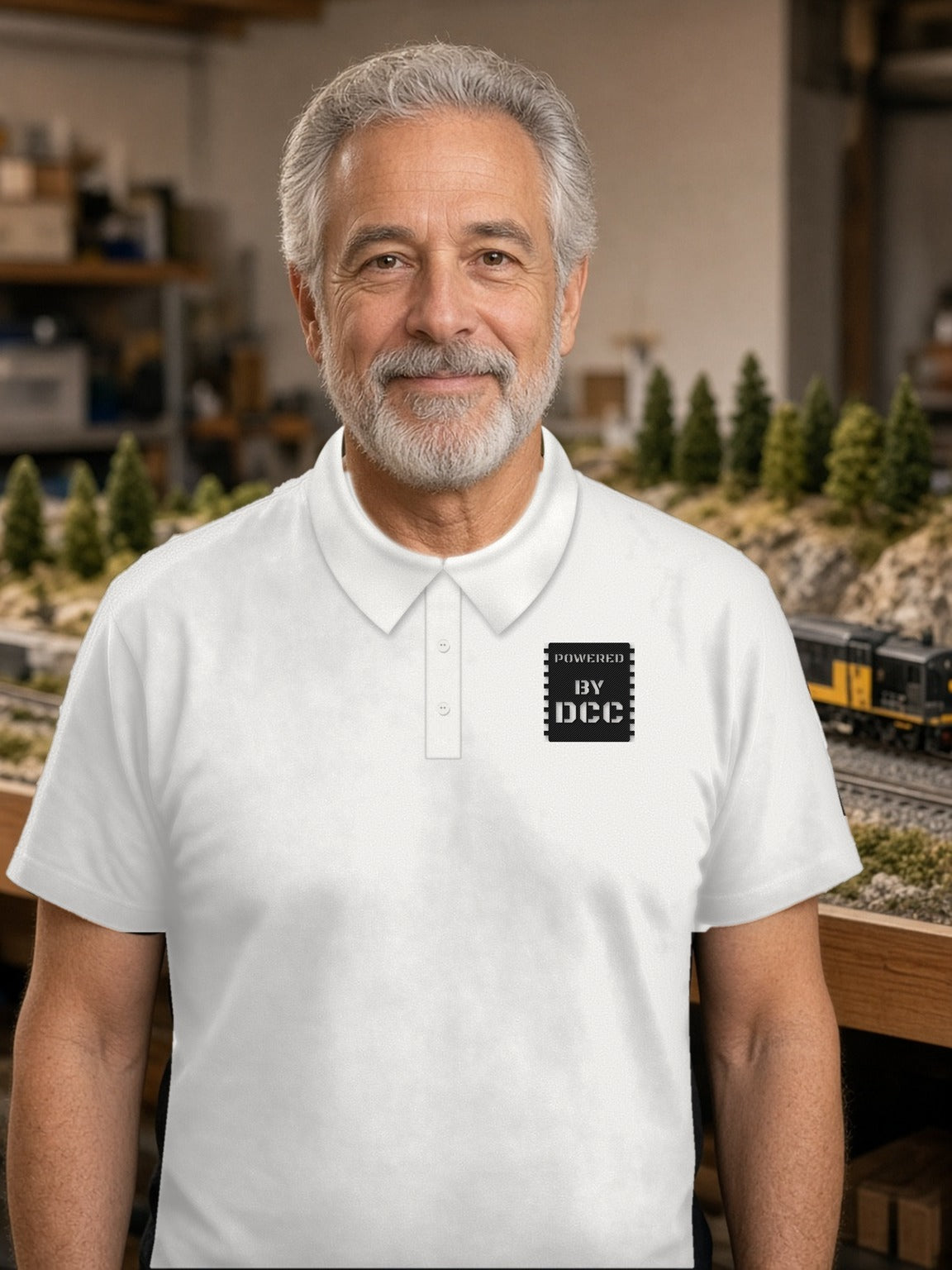 Powered By DCC Blend Polo – Light – White (embroidered in black thread)