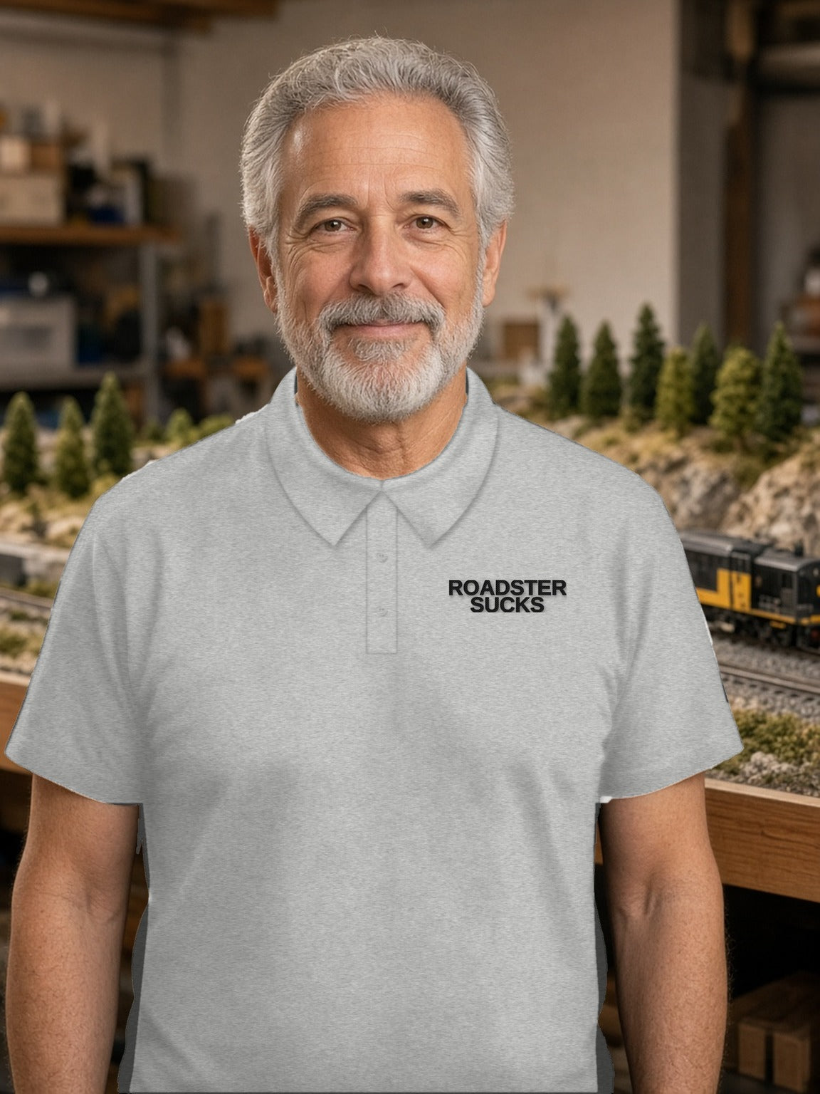 ROADSTER SUCKS Cotton Polo – Light – Sport Grey (embroidered in black thread)