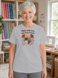 Made With Love and Stray Threads Quilting Shirt, Patchwork Heart Quilter Tee, Sewing Gift for Mom, Grandma Quilter T-Shirt - Athletic Heather