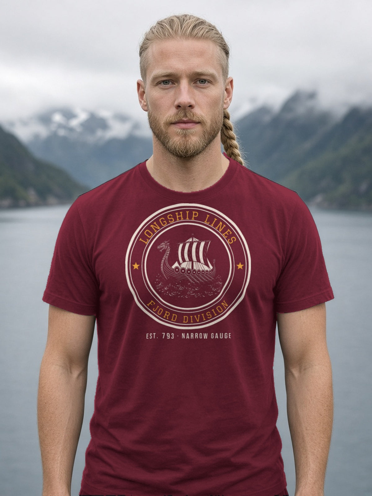 Longship Lines Railroad Herald Tee - Maroon