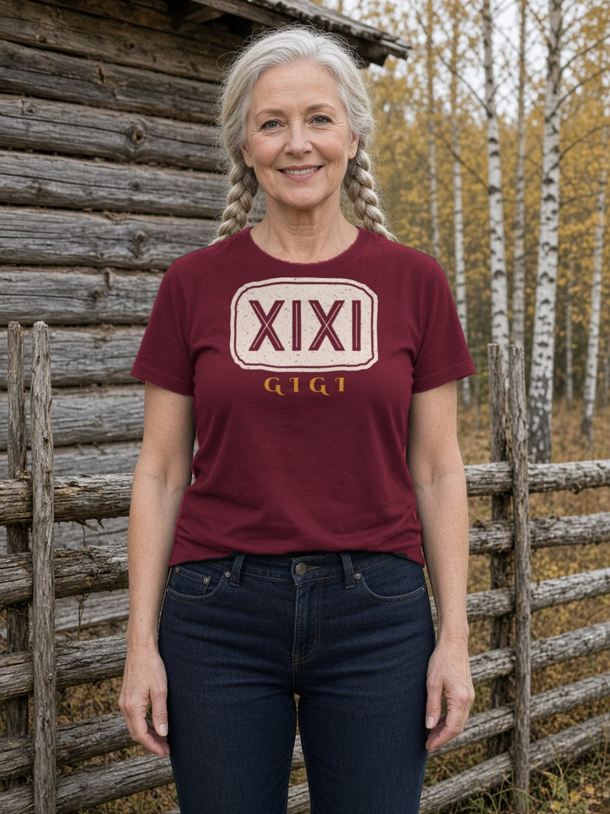 GIGI in Runes Carved Stone Tee - Maroon