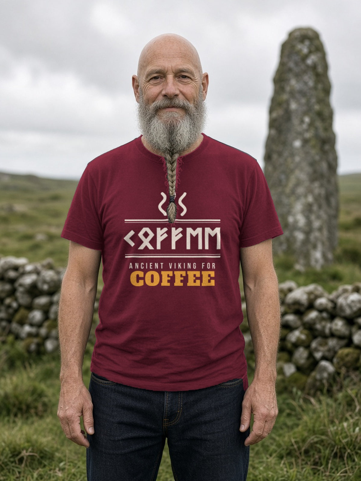 Ancient Viking for Coffee Rune Tee - Maroon